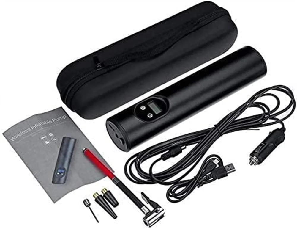پمپ باد قابل حمل برای لاستیک خودرو، پمپ دیجیتال 12 ولت DC، با چراغ LED اضطراری برای اتومبیل و کامیون (رنگ: نقره ای)