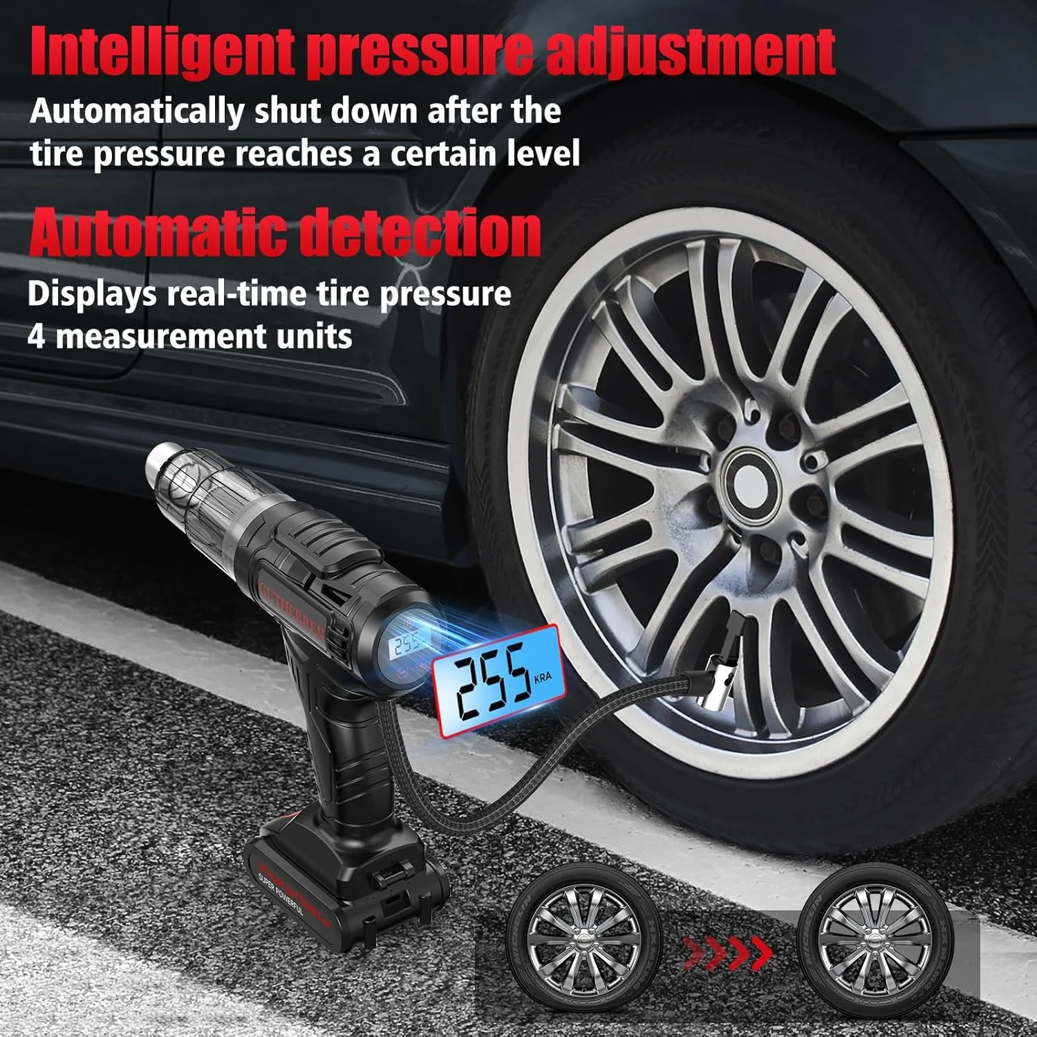 جاروبرقی خودرو قابل حمل بی سیم 2 در 1 و کمپرسور باد قابل حمل، با باتری قابل شارژ، دارای چراغ های LED، فشارسنج، برای خودرو، موتورسیکلت، دوچرخه، توپ، تمیز کننده برای خانه و خودرو