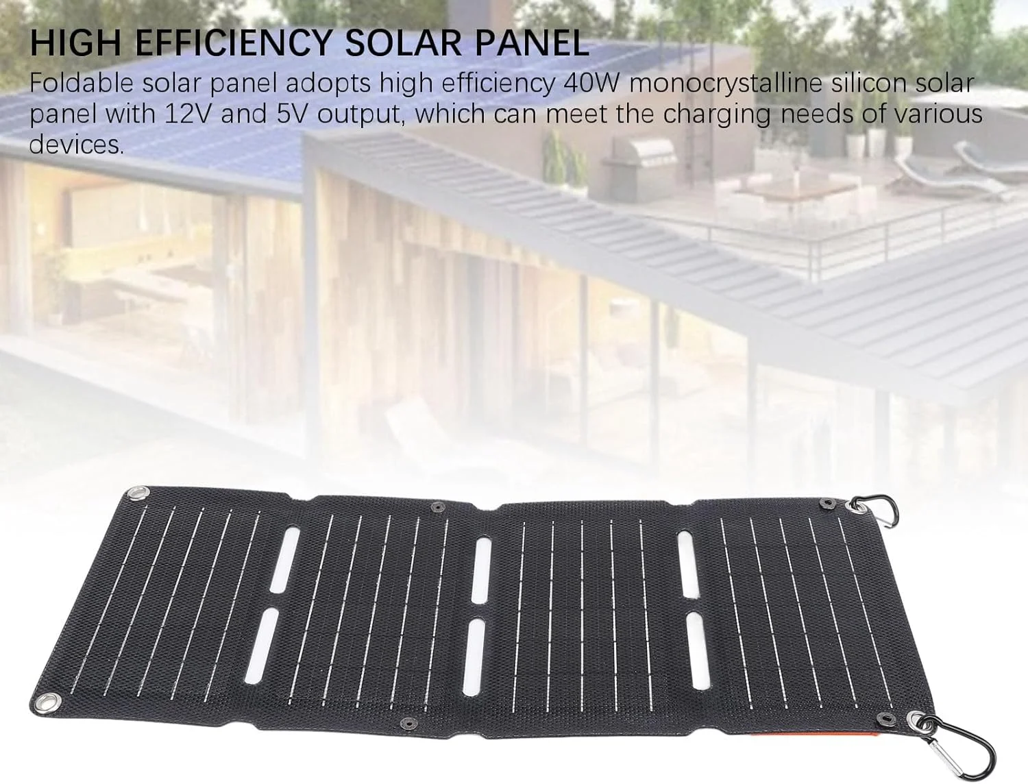 پنل خورشیدی تاشو 40 وات، شارژر خورشیدی تاشو قابل حمل با USB QC3.0 شارژ سریع، خروجی DC 12V 5V برای کمپینگ و کوله گردی