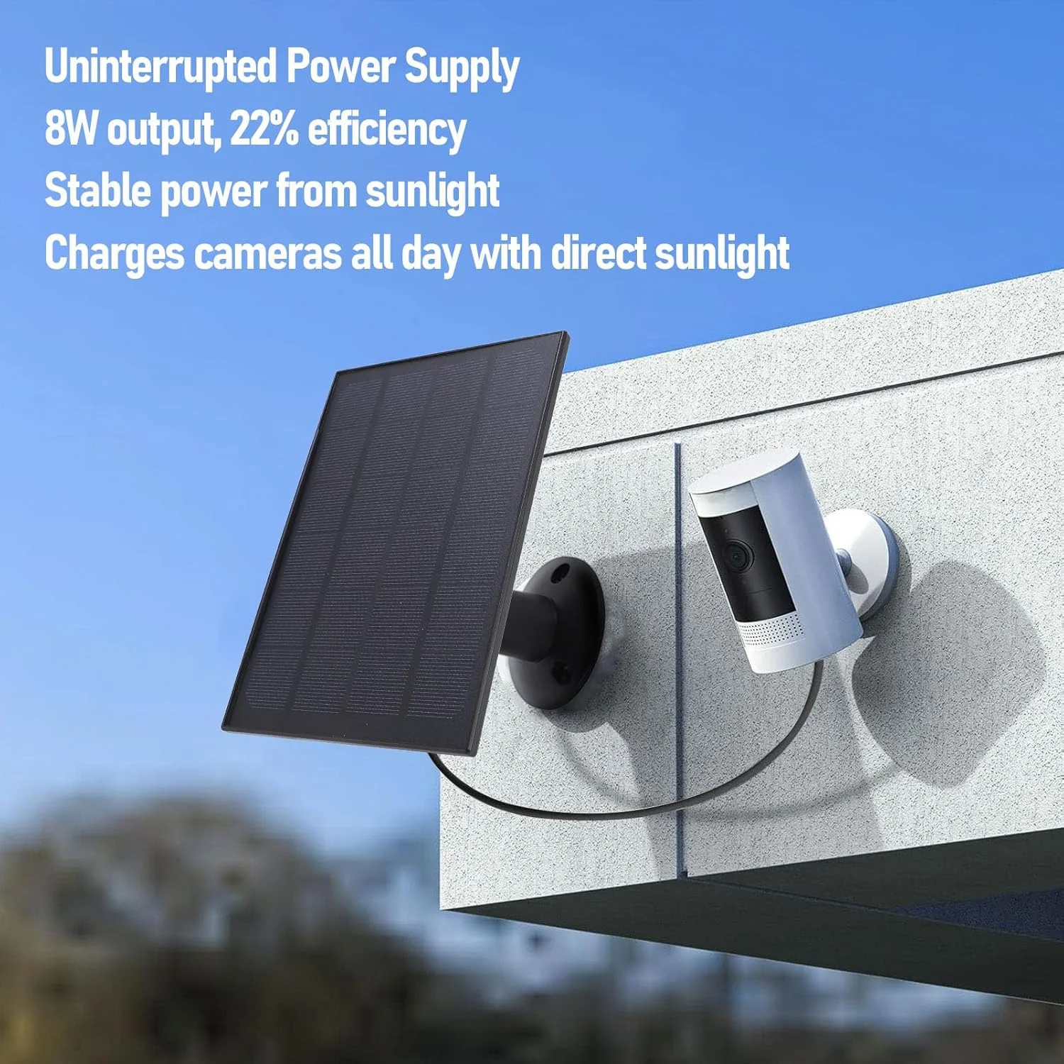 پنل خورشیدی 8 واتی برای دوربین مداربسته، شارژر پنل خورشیدی USB C/Micro USB برای دوربین پرنده خوراکی/دوربین زنگ در/دوربین باتری دار، ضد آب IP66، پایه قابل تنظیم 360 درجه