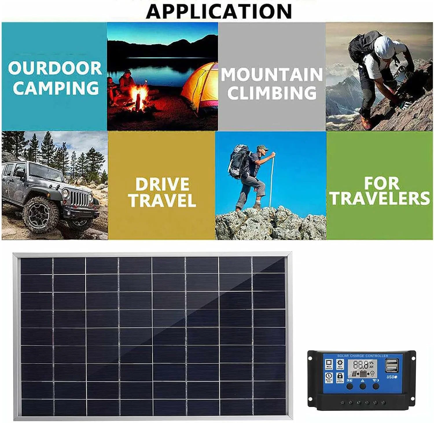 کیت پنل خورشیدی 10 وات 12 ولت 30 آمپر، کنترلر پلی کریستالین ضد آب IP65 با گیره های باتری، کابل توسعه، شارژر باتری خورشیدی قابل حمل برای قایق دریایی RV خارج از شبکه
