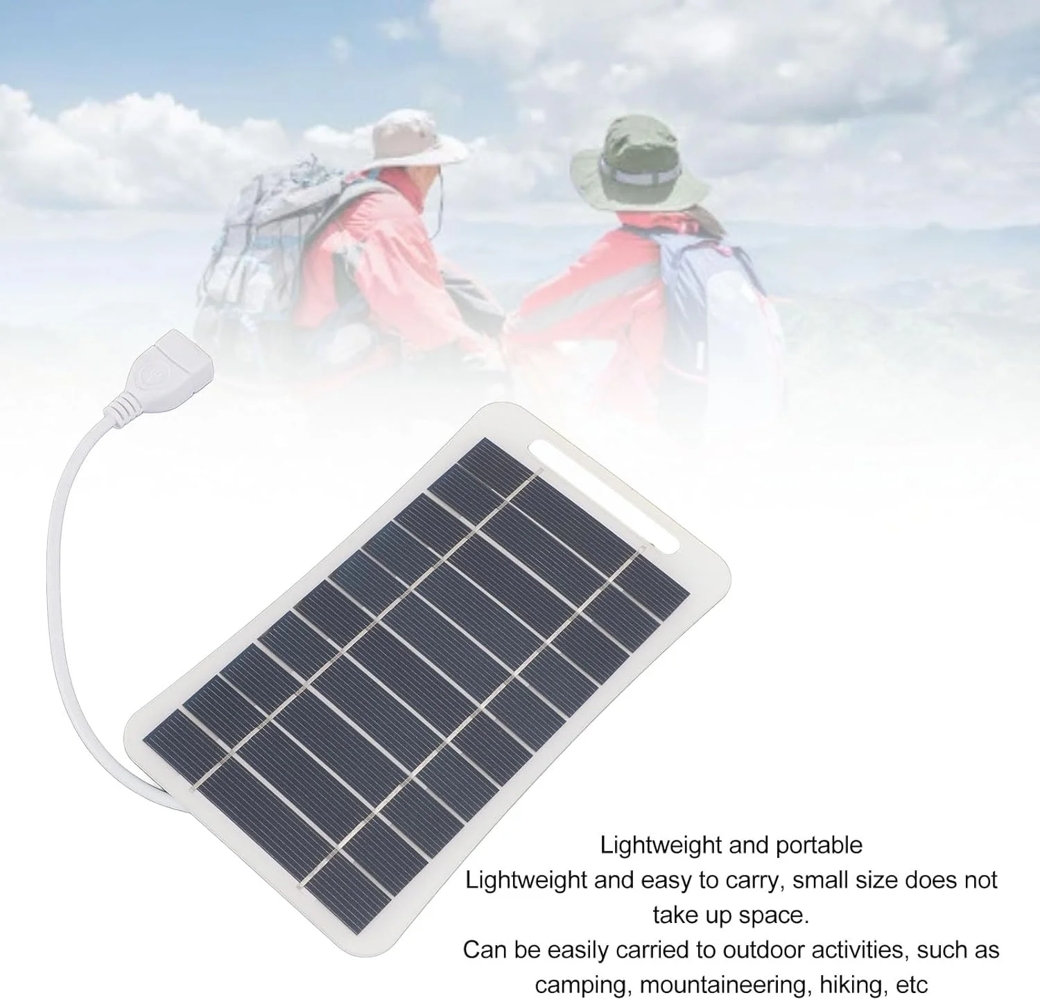 پنل خورشیدی 5 وات 5 ولت Ejoyous، شارژر خورشیدی قابل حمل با راندمان بالا از سیلیکون تک کریستالی برای کمپینگ، مسافرت و فضای باز