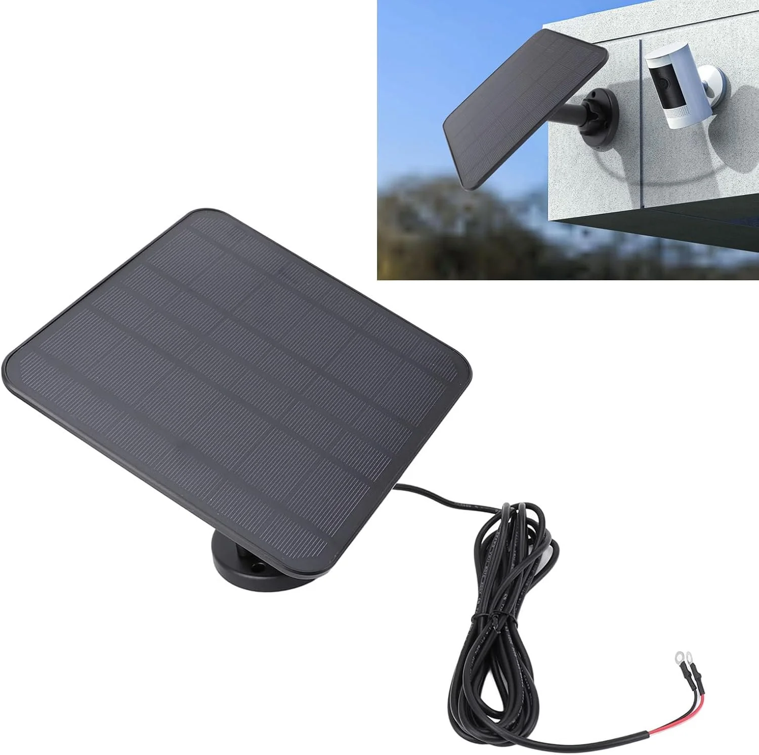 پنل خورشیدی 5 واتی Bewinner برای دوربین امنیتی، پنل خورشیدی دوربین فضای باز با ترمینال حلقه ای O برای زنگ در تصویری، ضد آب IP65، پایه قابل تنظیم 360 درجه، کابل