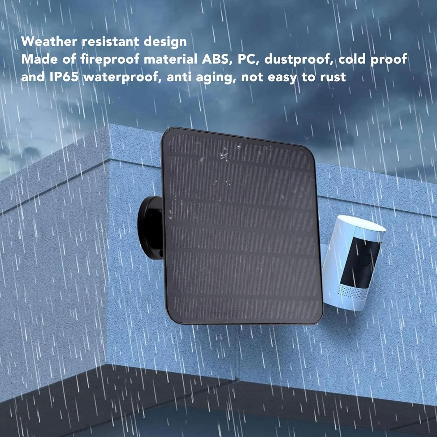 پنل خورشیدی 5 واتی Bewinner برای دوربین امنیتی، پنل خورشیدی دوربین فضای باز با ترمینال حلقه ای O برای زنگ در تصویری، ضد آب IP65، پایه قابل تنظیم 360 درجه، کابل