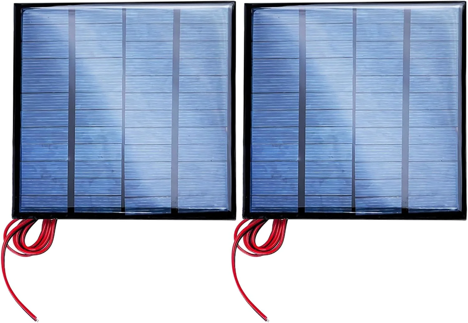 دو عدد پنل خورشیدی کوچک، ماژول برق سلول پنل خورشیدی 12 ولت 2 وات DC با کابل 100 سانتی متری، کیت سلول های خورشیدی فتوولتائیک برای مواد خورشیدی DIY 11.5 x 11.5 سانتی متر (11.5 x 11.5 سانتی متر)