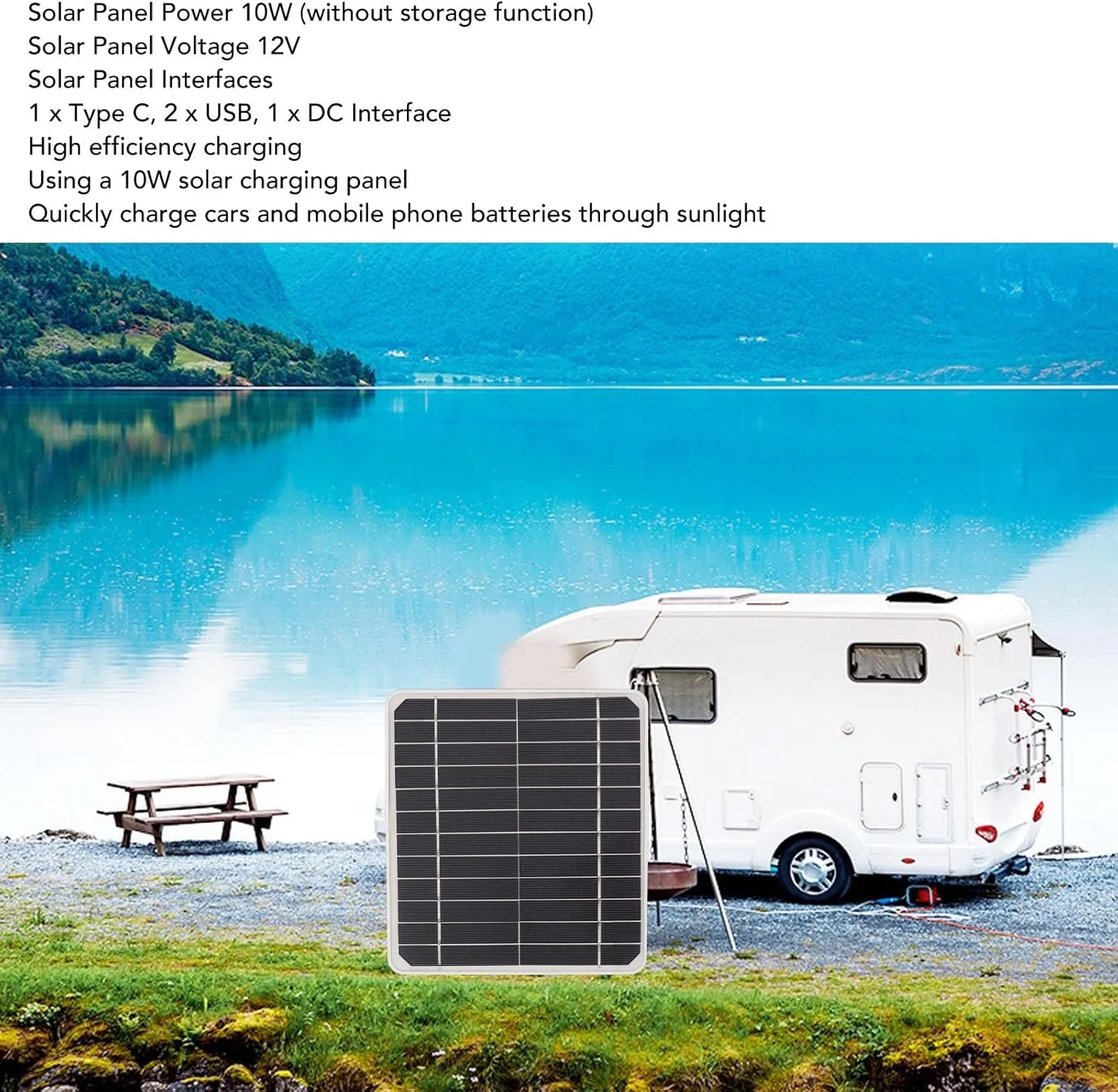 کیت شارژر پنل خورشیدی 10 وات 12 ولت، رابط USB Type C DC سبک و قابل حمل برای شارژ تلفن همراه در خودرو و کمپینگ