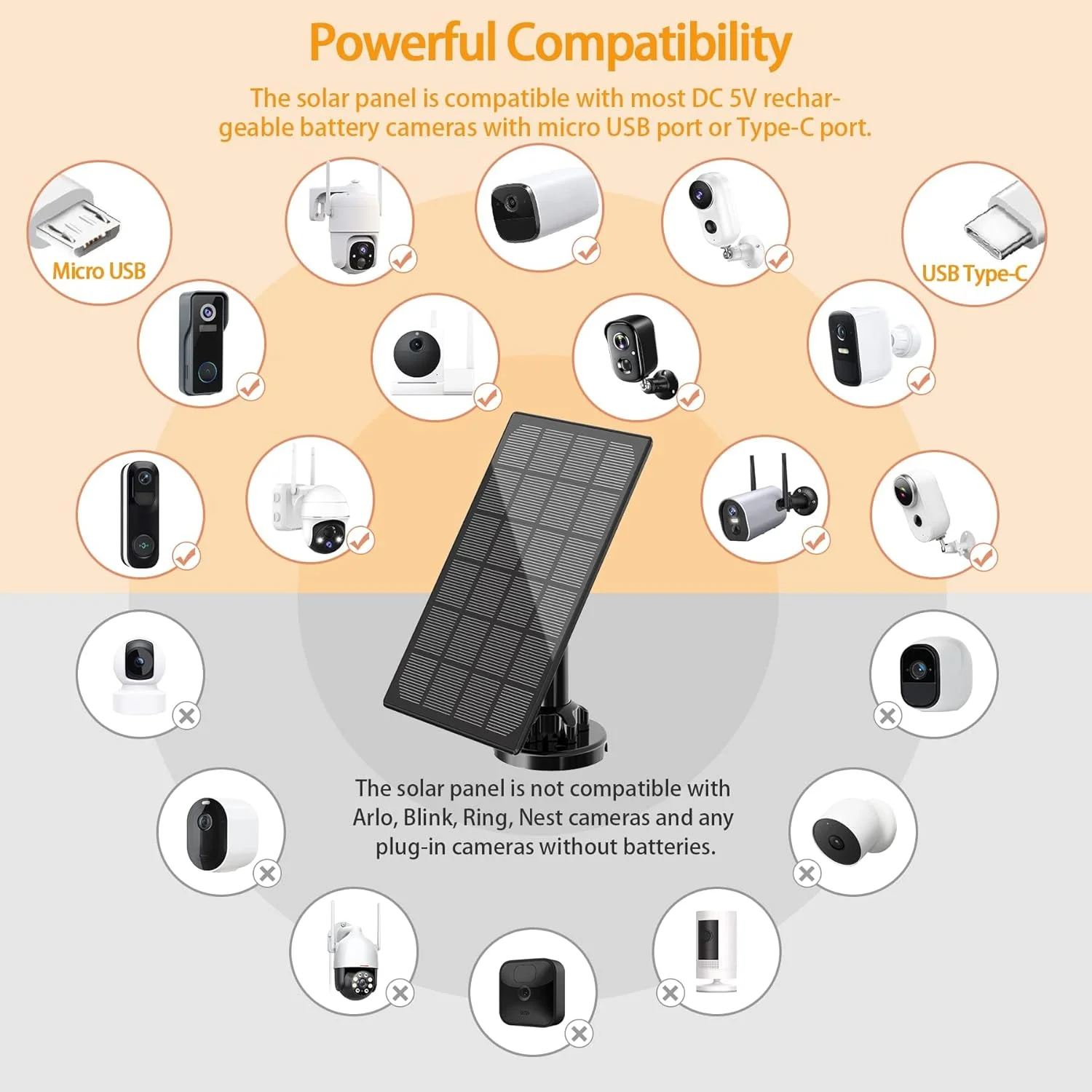پنل خورشیدی برای دوربین فضای باز، شارژر خورشیدی ضد آب IP66، منبع تغذیه خورشیدی مداوم برای دوربین های امنیتی، با کابل 3 متری آداپتور Type-C و پایه قابل تنظیم 360 درجه پنل خورشیدی برای دوربین فضای باز، شارژر خورشیدی ضد آب IP66، منبع تغذیه خورشیدی مداوم برای دوربین های امنیتی، با کابل 3 متری آداپتور Type-C و پایه قابل تنظیم 360 درجه
