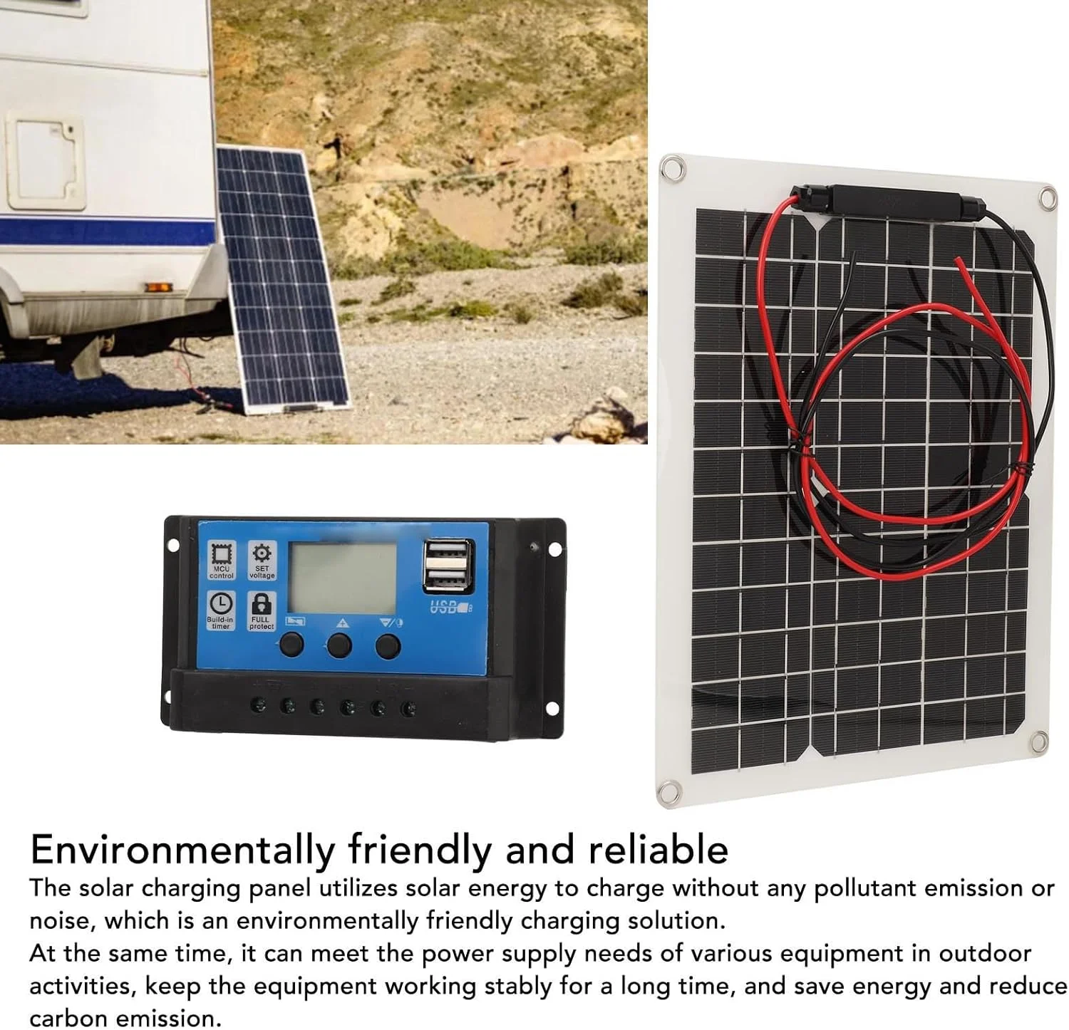 کیت پنل خورشیدی با کنترلر PWM 50 آمپر 12 ولت/24 ولت، پنل خورشیدی ضد آب IP67 با راندمان بالا برای خانه، کمپینگ، قایق، RV و سایر کاربردهای خارج از شبکه