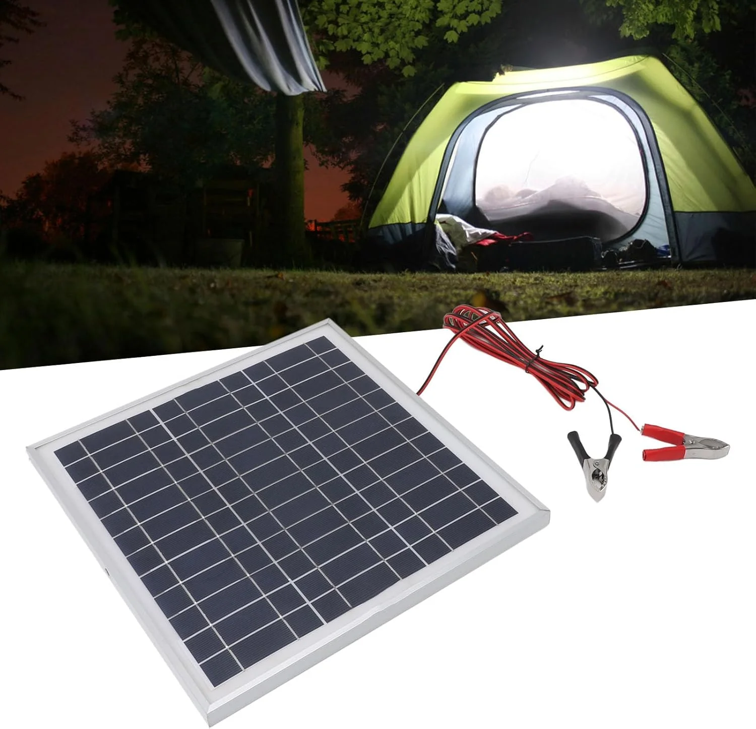 پنل خورشیدی 50 واتی Goshyda، پنل خورشیدی سیلیکون مونوکریستالی با راندمان بالا به همراه گیره های باتری، مناسب برای کمپینگ، پیاده روی، شارژ در فضای باز، خودروهای RV