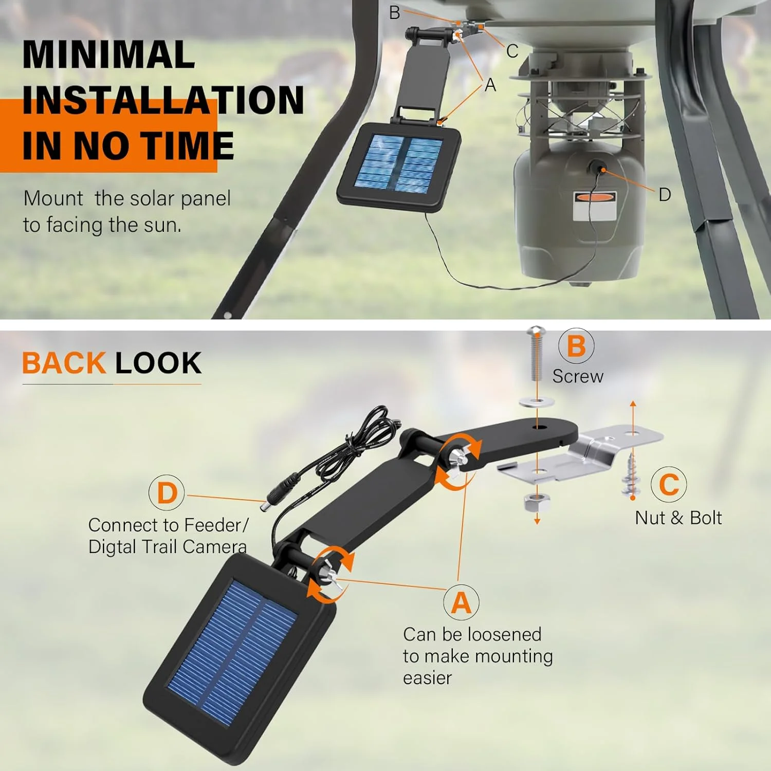 پنل خورشیدی 6 ولت برای فیدر حیوانات، شارژر پنل خورشیدی کارآمد با براکت نصب قابل تنظیم و گیره های سوسماری، پنل خورشیدی 6 ولت سازگار با تایمر فیدر بازی و باتری های قابل شارژ 6 ولت