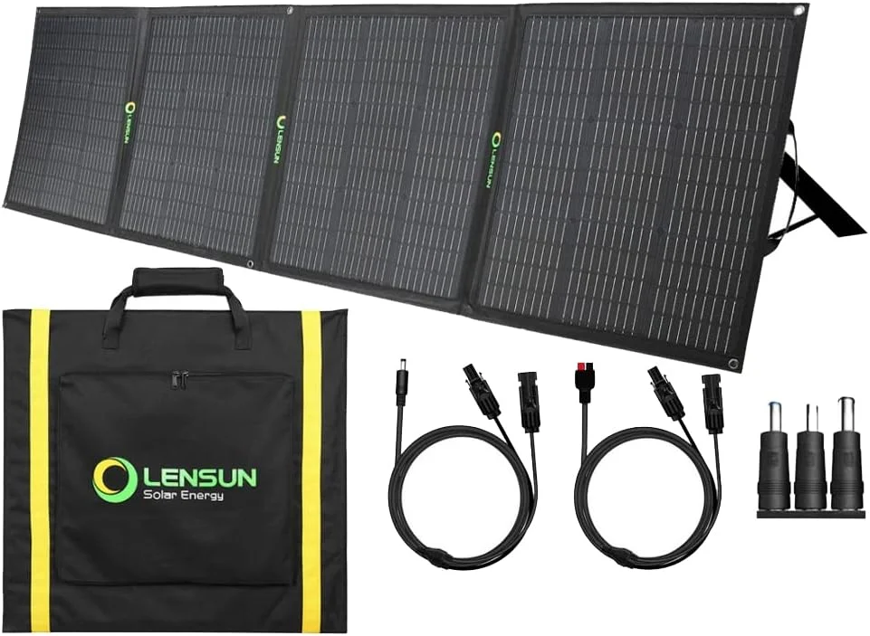 پنل خورشیدی تاشو 200 واتی LensunSolar با پایه نگهدارنده نوآورانه برای حداکثر کارایی، شارژ برای (Goal Zero) ایستگاه برق، ژنراتور خورشیدی، کمپر