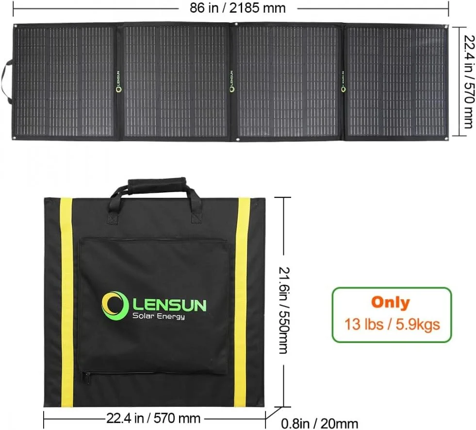پنل خورشیدی تاشو 200 واتی LensunSolar با پایه نگهدارنده نوآورانه برای حداکثر کارایی، شارژ برای (Goal Zero) ایستگاه برق، ژنراتور خورشیدی، کمپر