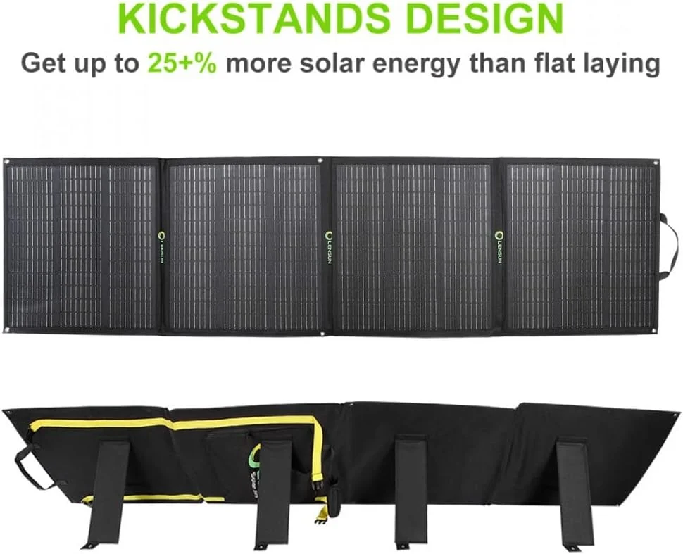 پنل خورشیدی تاشو 200 واتی LensunSolar با پایه نگهدارنده نوآورانه برای حداکثر کارایی، شارژ برای (Goal Zero) ایستگاه برق، ژنراتور خورشیدی، کمپر