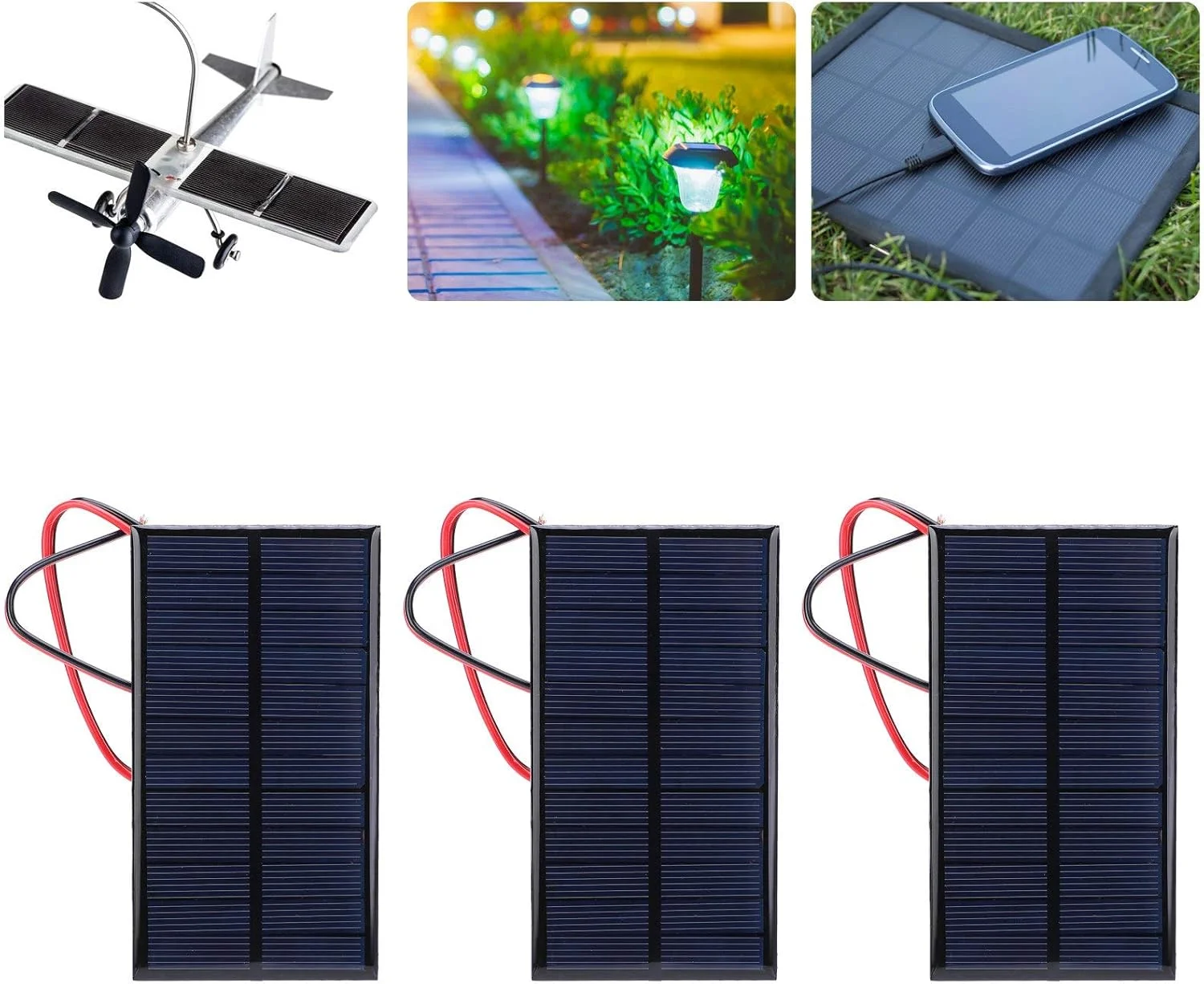 پنل خورشیدی 6 ولت 1 وات، با کابل 30 سانتی متری برای تحقیقات انرژی خورشیدی، ضد برف و ضد باد، نصب آسان