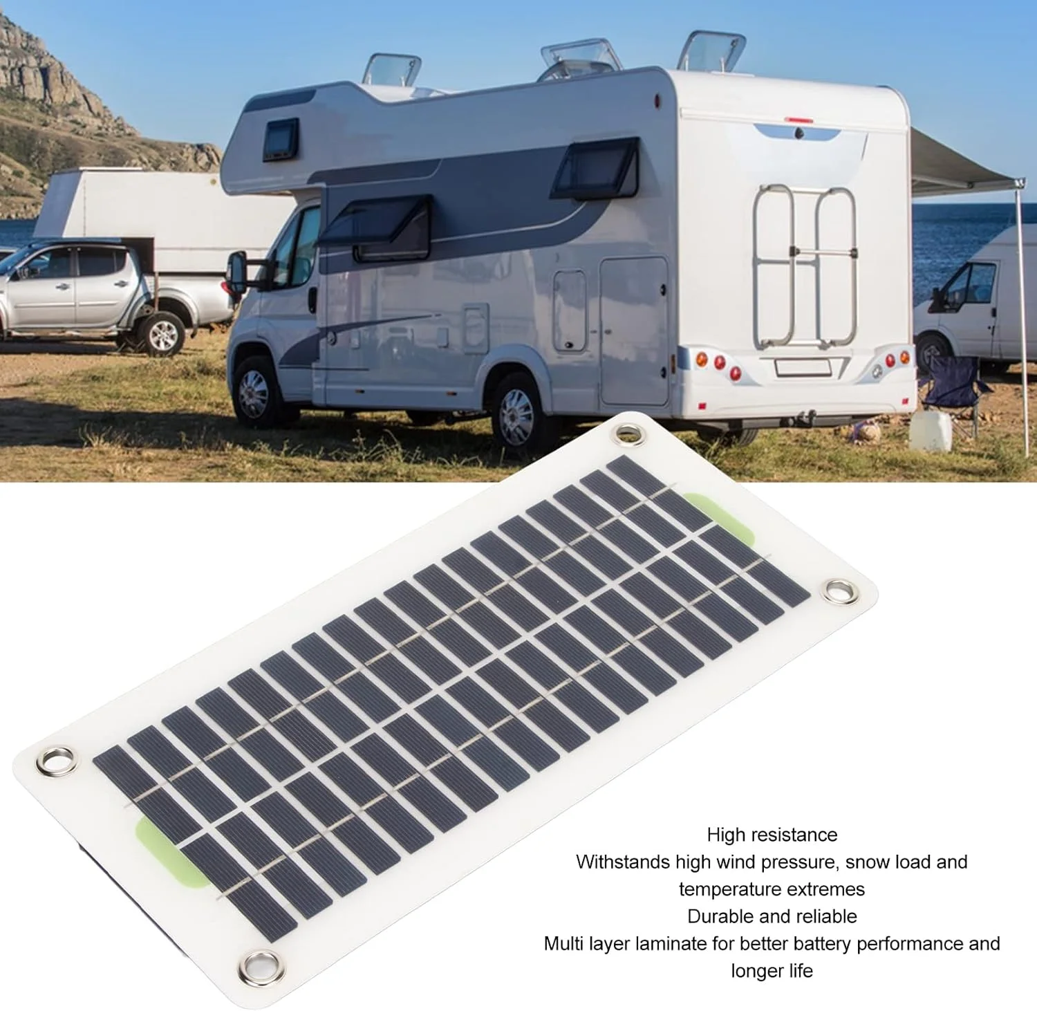 پنل خورشیدی قابل حمل Bewinner 12V 30W پلی کریستال ضد آب USB با فندکی، برای ماشین، ون، قایق پنل خورشیدی قابل حمل Bewinner 12V 30W پلی کریستال ضد آب USB با فندکی، برای ماشین، ون، قایق