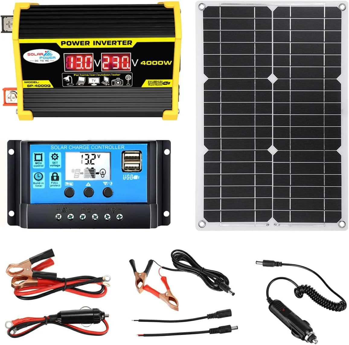 کیت پنل خورشیدی 4000 واتی ZAIED، کیت اینورتر خورشیدی قابل حمل و سبک وزن، با کنترلر خورشیدی 30 آمپری، سیستم کامل برق خورشیدی برای خانه، سوله، مزرعه، RV، قایق، مشکی (رنگ: مشکی)