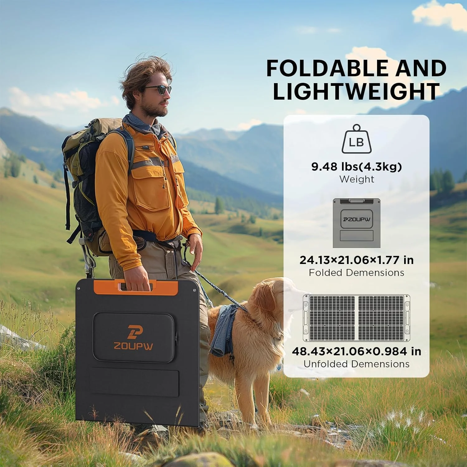 پنل خورشیدی قابل حمل 100 واتی ZOUPW با راهنمای زاویه خورشیدی، لوازم ضروری کمپینگ، شارژر خورشیدی تاشو 20 ولتی برای ایستگاه برق، راندمان بالا 23.5% ضد آب IP67، دارای 2 پایه برای کمپینگ، RV و خاموشی