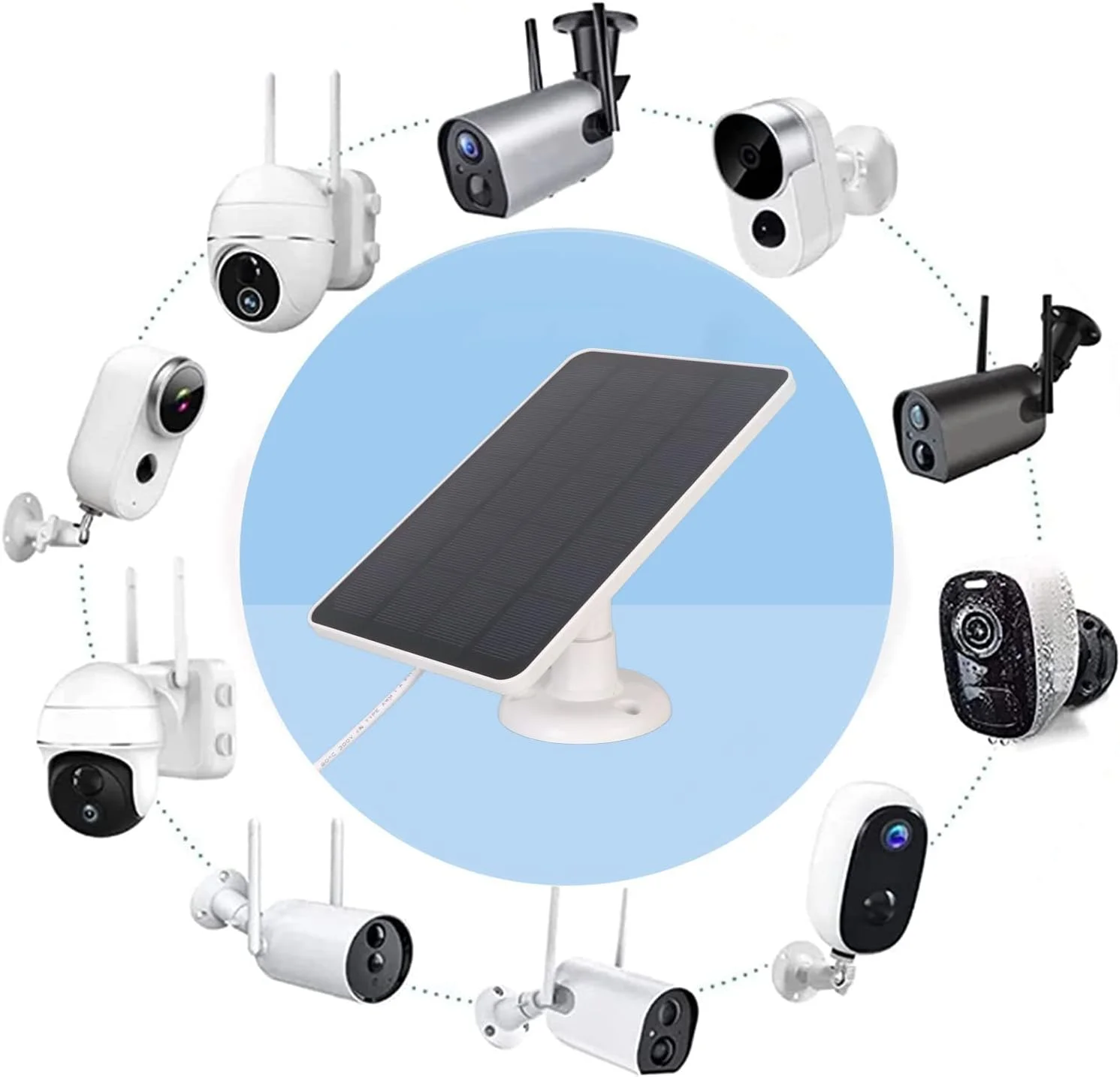 پنل خورشیدی 4 واتی برای دوربین مداربسته، دارای براکت دیواری قابل تنظیم 360° و 90°، ضد آب IP65، پورت خروجی Micro USB و USB C، پنل خورشیدی دوربین 5 ولت با کابل 3 متری (سفید) پنل خورشیدی 4 واتی برای دوربین مداربسته، دارای براکت دیواری قابل تنظیم 360° و 90°، ضد آب IP65، پورت خروجی Micro USB و USB C، پنل خورشیدی دوربین 5 ولت با کابل 3 متری (سفید)