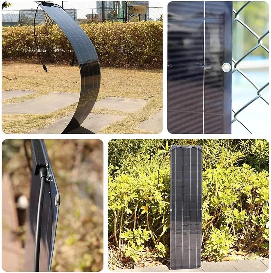 کیت پنل خورشیدی انعطاف پذیر 100 واتی، 2x50 وات PET تک کریستالی خم شو شارژر باتری خورشیدی با کنترلر 40 آمپر، ضد آب و ضد گرد و غبار IP67، برای ماشین، قایق تفریحی، باتری، قایق، کمپر ون و کمپر خانگی