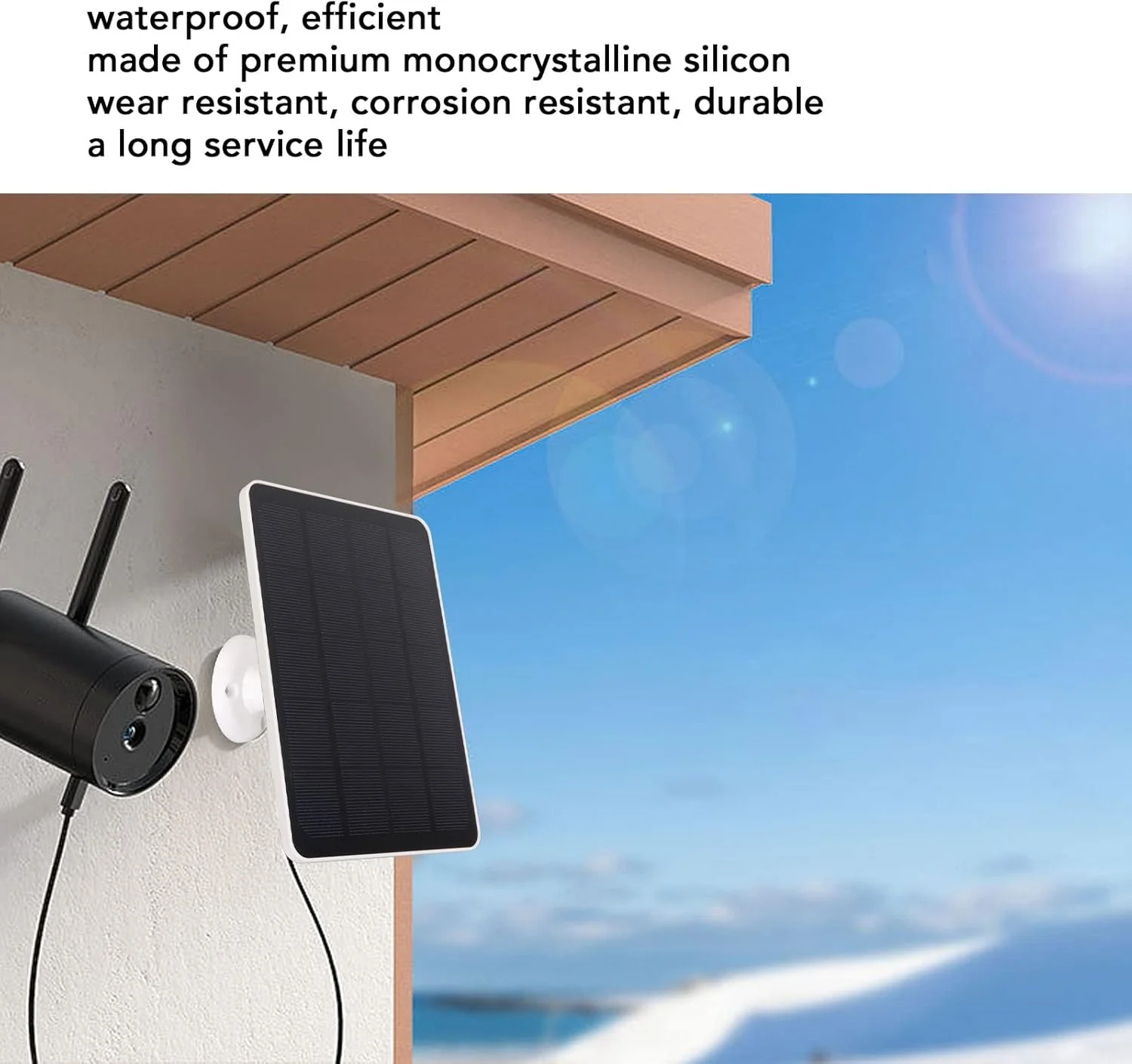 پنل خورشیدی 4 واتی برای دوربین مداربسته، دارای براکت دیواری قابل تنظیم 360° و 90°، ضد آب IP65، پورت خروجی Micro USB و USB C، پنل خورشیدی دوربین 5 ولت با کابل 3 متری (سفید) پنل خورشیدی 4 واتی برای دوربین مداربسته، دارای براکت دیواری قابل تنظیم 360° و 90°، ضد آب IP65، پورت خروجی Micro USB و USB C، پنل خورشیدی دوربین 5 ولت با کابل 3 متری (سفید)