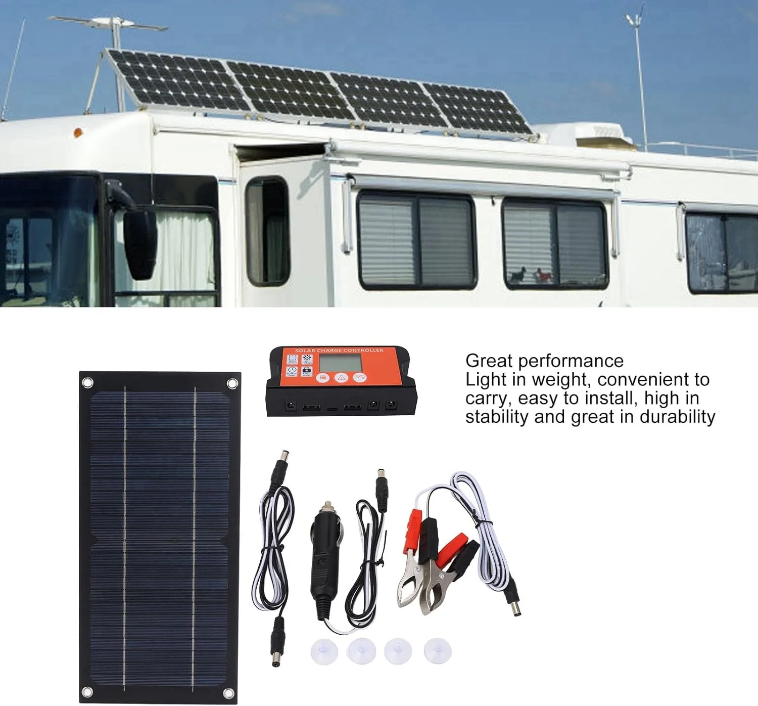کیت پنل خورشیدی 600 واتی مونوکریستال، با کنترلر 100 آمپری، قابل حمل و سبک برای کاربردهای خارج از شبکه، قایق و RV کیت پنل خورشیدی 600 واتی مونوکریستال، با کنترلر 100 آمپری، قابل حمل و سبک برای کاربردهای خارج از شبکه، قایق و RV