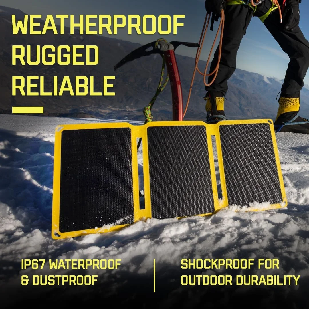 شارژر پنل خورشیدی تاشو 15 واتی SunJack با استاندارد IP67 ضد آب، مونوکریستالین ETFE، دارای USB-C و USB-A برای تلفن های همراه، تبلت ها و قابل حمل برای کوله گردی، کمپینگ، پیاده روی و موارد دیگر