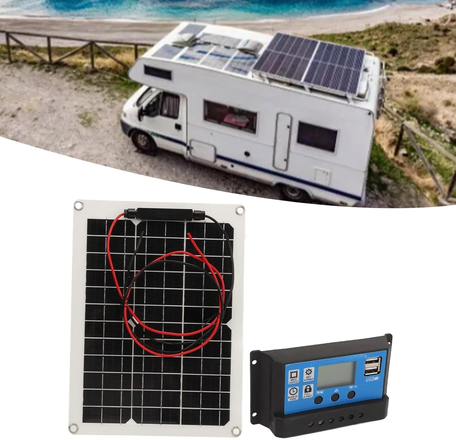 کیت پنل خورشیدی 300 وات Bewinner ضد آب IP67، پنل خورشیدی DC 12V 24V 50A، پنل با راندمان بالا با کنترلر خورشیدی برای RV