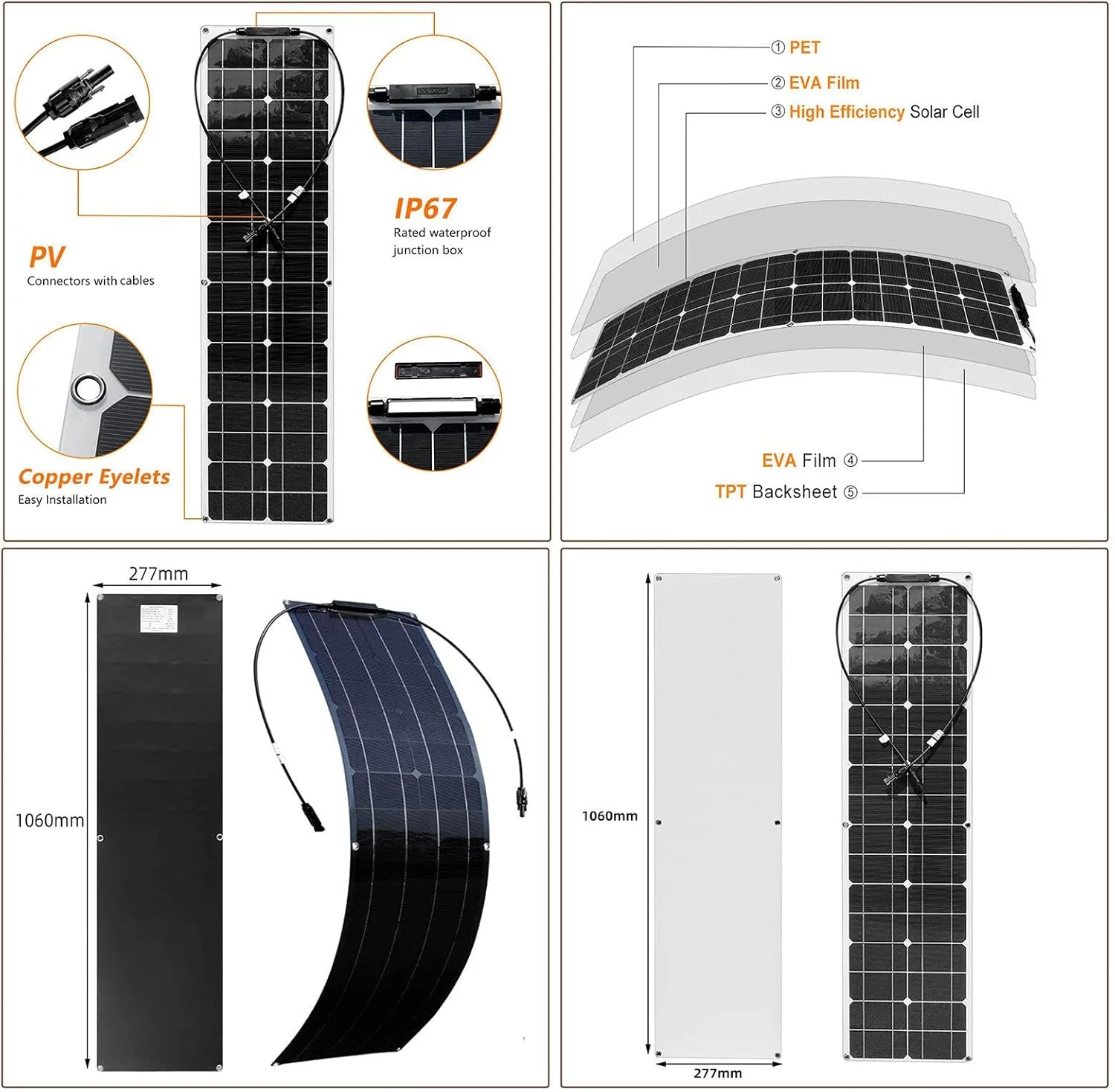پنل خورشیدی 400 واتی 800 واتی KardoL + کنترلر 40 آمپری + لوازم جانبی، 18 ولت 2x200 واتی 4x200 واتی پنل های خورشیدی مونوکریستالی لوازم جانبی انعطاف پذیر برای موتورخانه/ سقف/ ماشین کمپینگ/ هر سطح ناهموار، 4x200 واتی