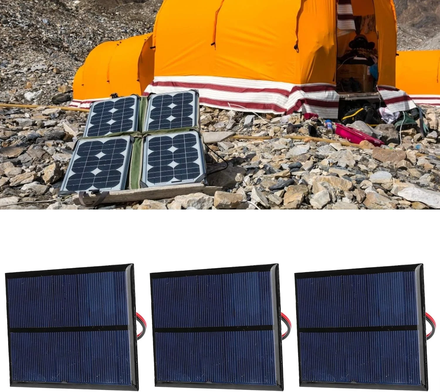پنل خورشیدی مینی 3 عددی، ماژول کوچک برق پنل خورشیدی DC 5V 200mA، برد پلی سیلیکونی + کیت سیستم خورشیدی خط قرمز و مشکی 30 سانتی متری برای شارژر باتری خورشیدی