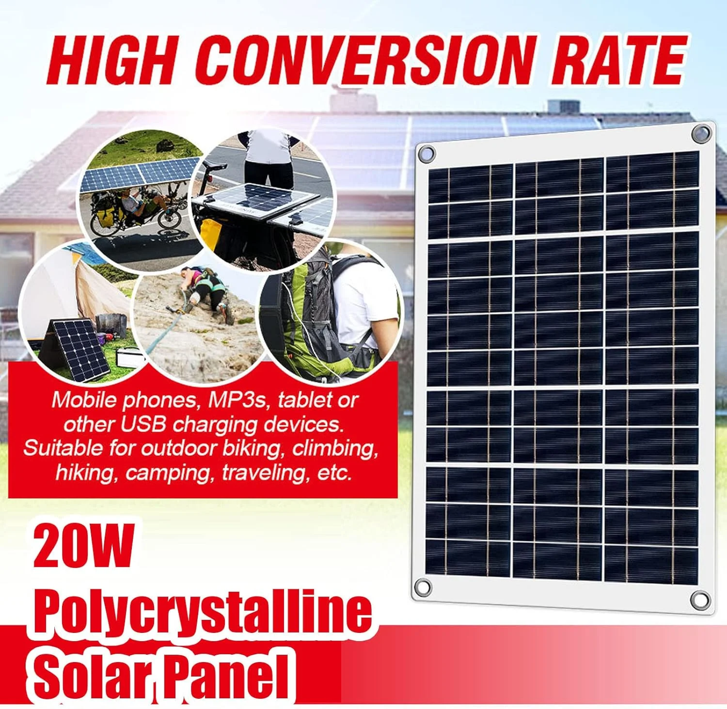 کیت پنل خورشیدی انعطاف پذیر پلی کریستالین 20 واتی Sorandy با رابط USB دوگانه - قابل حمل برای قایق، ماشین، RV، موتور سیکلت