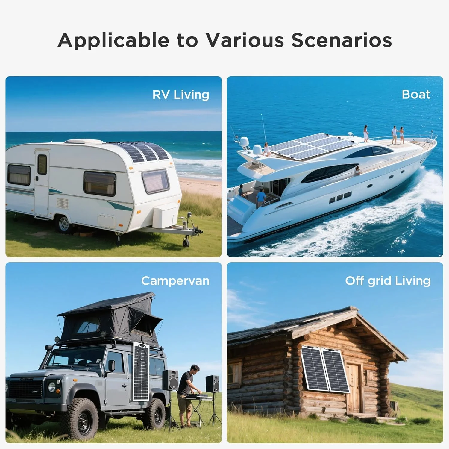 پنل خورشیدی انعطاف پذیر 50 واتی، کیت پنل خورشیدی مونو 12 ولت 50 وات، Callsun با بازدهی بالا 23% 182 PERC ضد آب IP68 جنس ETFE برای زندگی خارج از شبکه، کمپینگ، کاروان، قایق (سفید)