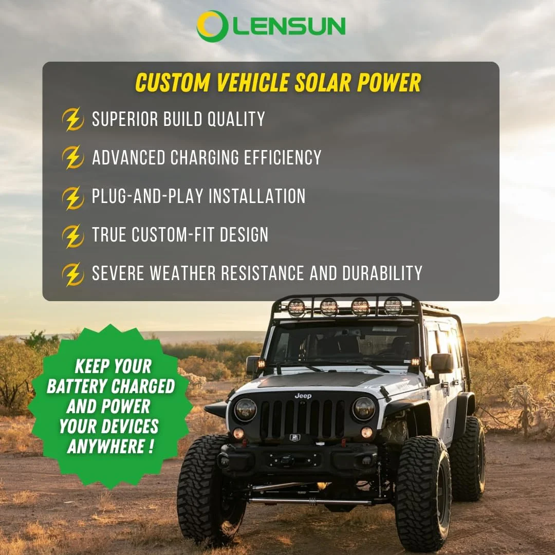 پنل خورشیدی انعطاف پذیر 90 واتی 12 ولت Lensun برای کاپوت تویوتا تاکوما نسل سوم (2016-2023) - انرژی خورشیدی خارج از شبکه برای آفرود/سفر/کمپینگ (فقط پنل خورشیدی)