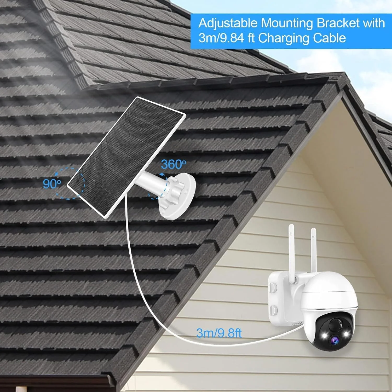 پنل خورشیدی 5 واتی USB با پورت میکرو USB، پنل خورشیدی دوربین ضد آب IP65 با پایه قابل تنظیم 360 درجه