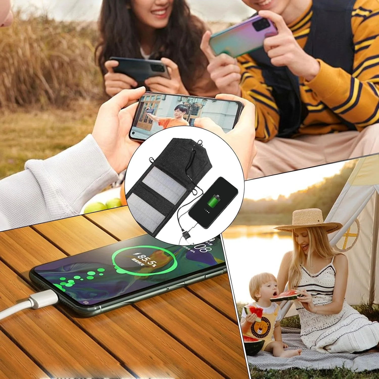 پنل های خورشیدی تاشو - پنل خورشیدی مسافرتی 72 وات، سیستم کنترلر باتری ضد آب شارژ برای پیاده روی در فضای باز، بالکن، خانه، کوله گردی و مسافرت