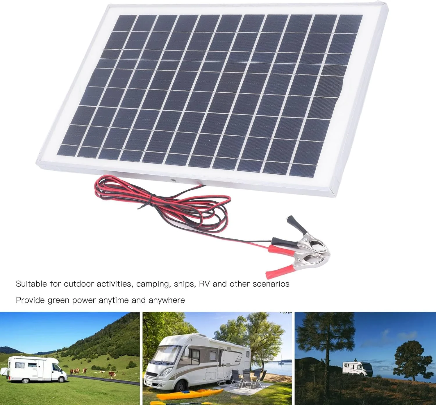 کیت پنل خورشیدی 50 وات 18 ولت، کیت پنل خورشیدی کارآمد 50 وات با کنترلر MPPT، پنل خورشیدی تک کریستالی با راندمان بالا به همراه گیره باتری 3 متری برای قایق و فضای باز