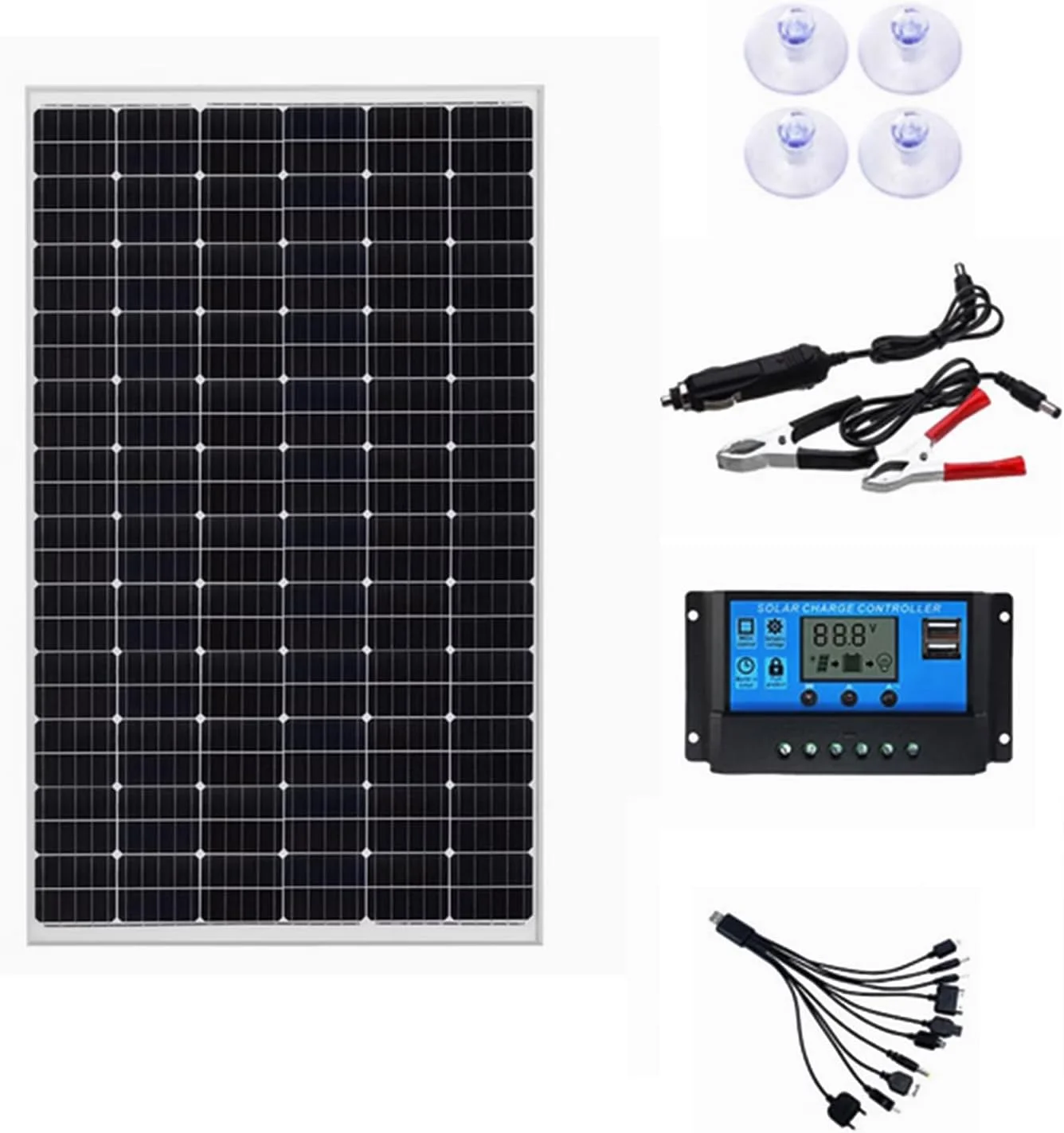 پنل خورشیدی 1000 وات 12 ولت با کنترلر 100 آمپر مناسب برای تلفن، خودرو، کاروان، خانه، کمپینگ، باتری فضای باز