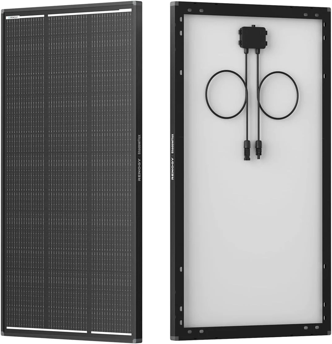 پنل خورشیدی 120 واتی Renogy ShadowFlux N-Type ضد سایه، پنل خورشیدی 12 ولت 120 وات با راندمان بالا 25٪، شارژر برق ماژول PV برای RV، دریایی، پشت بام، مزرعه، باتری و سایر کاربردهای خارج از شبکه