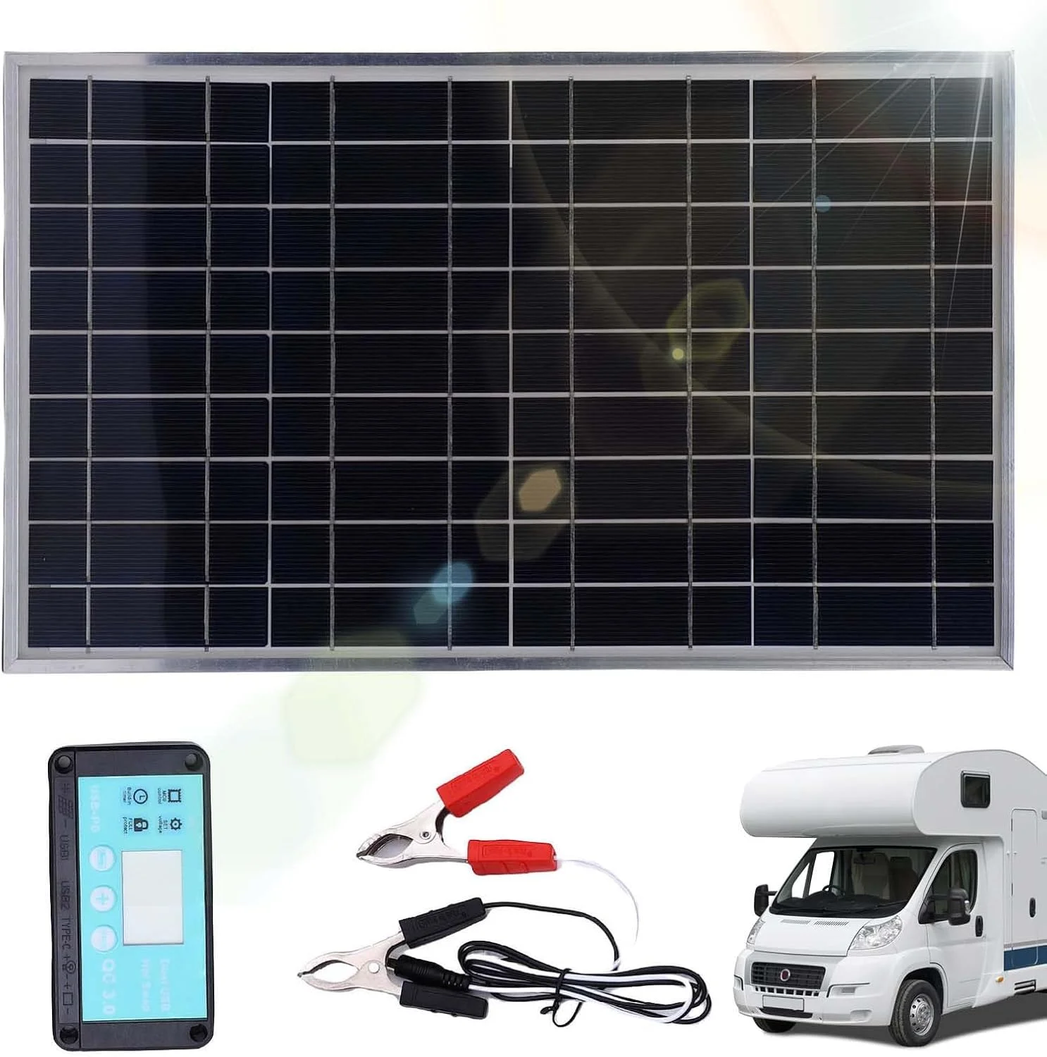 شارژر باتری خورشیدی RV، کیت استارتر پنل خورشیدی 100 واتی | سیستم باتری برای خودرو، کاروان، قایق، تریلر RV، کلبه خارج از شبکه، ATV، نیازهای برق در فضای باز