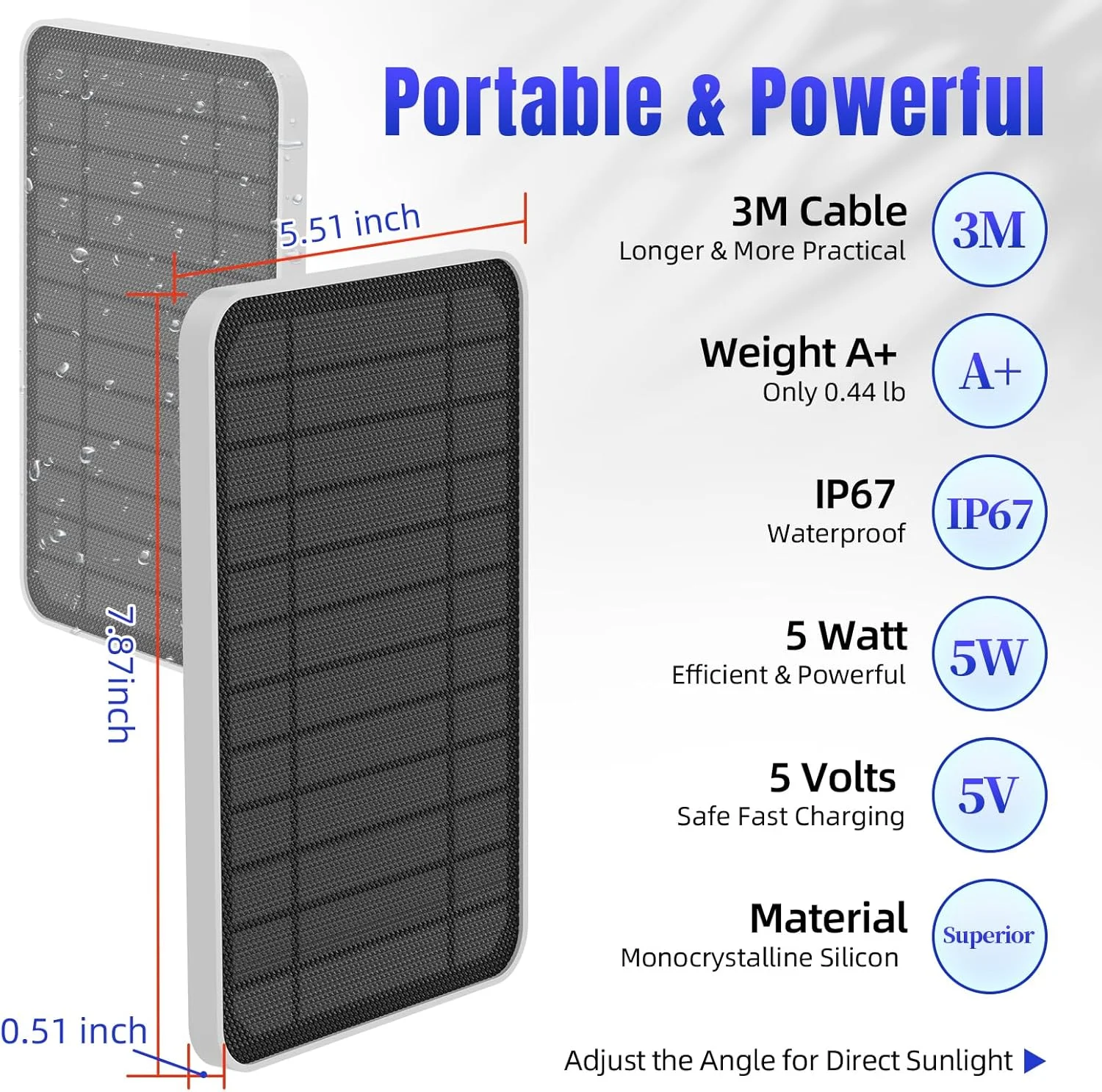 پنل خورشیدی 5 واتی برای دوربین های Eufy سازگار با Eufycam 3/3C/2/2 Pro/2C/2C Pro/E/E20/E40/L20/L40، شارژر خورشیدی USB-C با آداپتور Micro USB و IP65 ضد آب