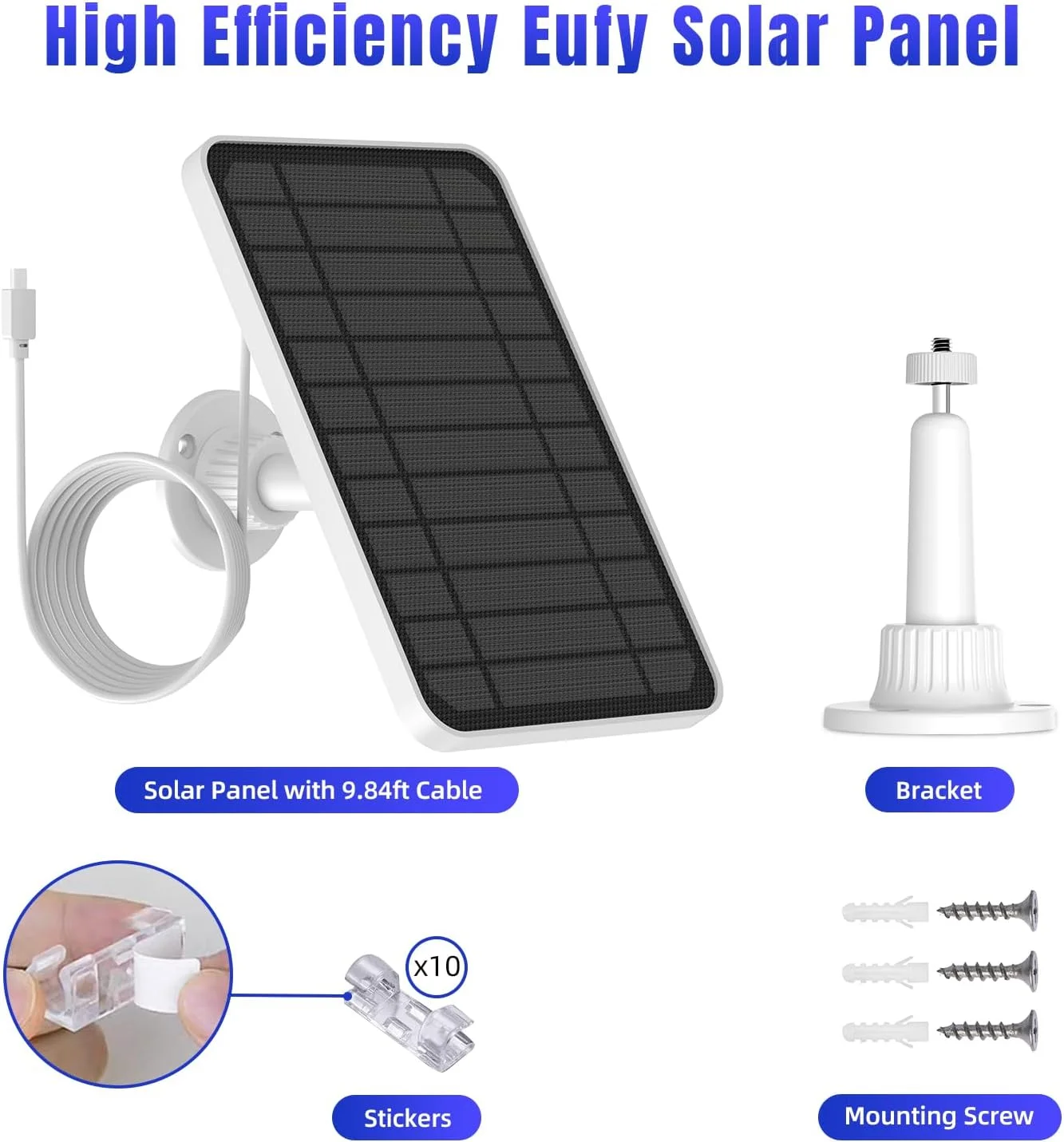 پنل خورشیدی 5 واتی برای دوربین های Eufy سازگار با Eufycam 3/3C/2/2 Pro/2C/2C Pro/E/E20/E40/L20/L40، شارژر خورشیدی USB-C با آداپتور Micro USB و IP65 ضد آب