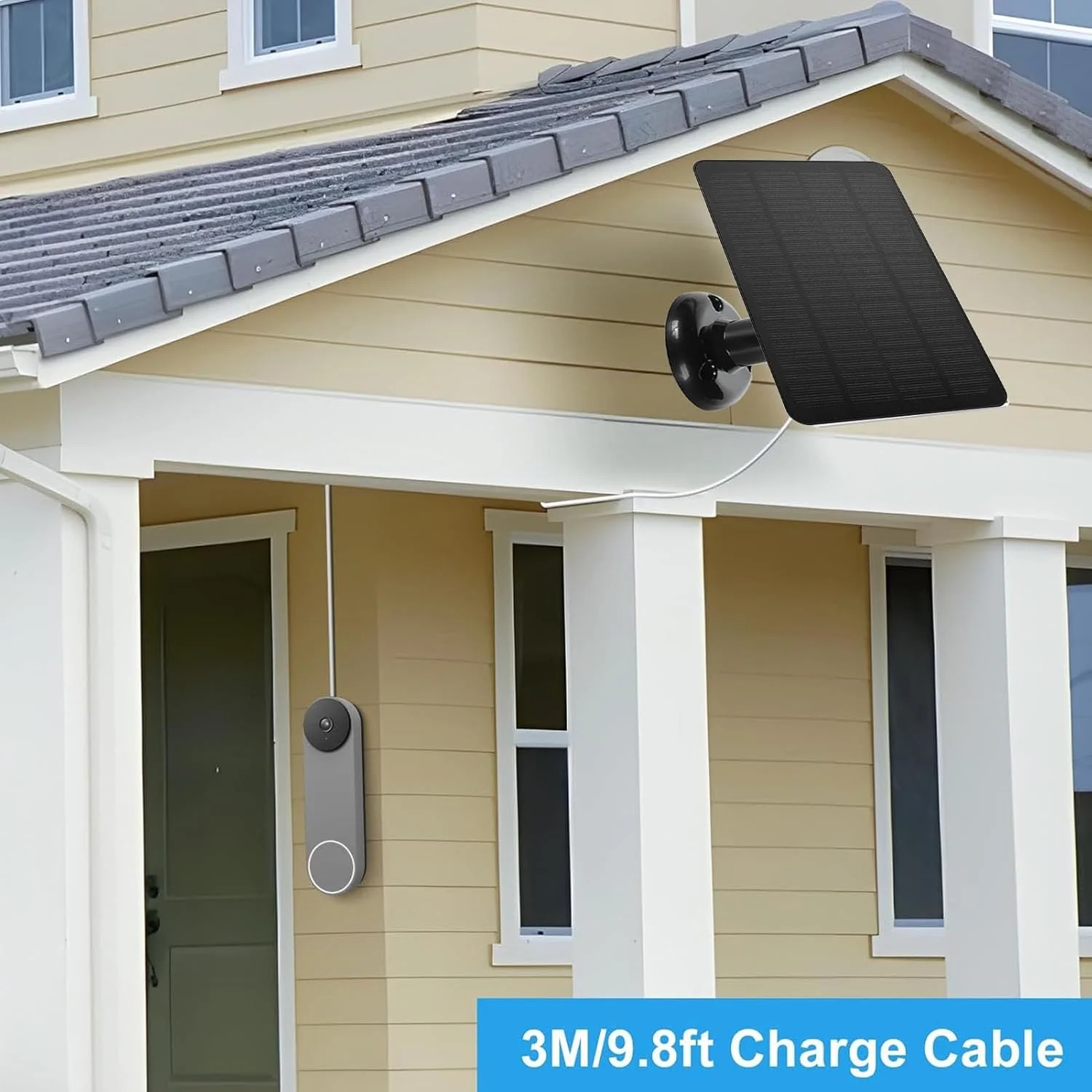 شارژر پنل خورشیدی 10 واتی برای دوربین 2K زنگ در، دوربین زنگ در ویدیویی 2، 3، 3+، 4 پلاس، با براکت قابل تنظیم 360 درجه، ضد آب IP66 (مشکی)