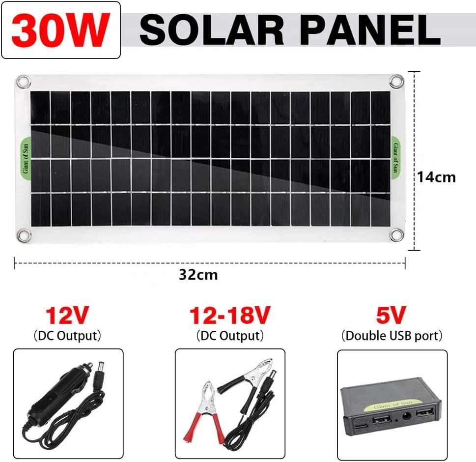پنل خورشیدی پلی کریستال 30 واتی Joleritc، پنل خورشیدی انعطاف پذیر برای کمپینگ، مسافرت با خودرو، لوازم جانبی برق اضطراری فضای باز