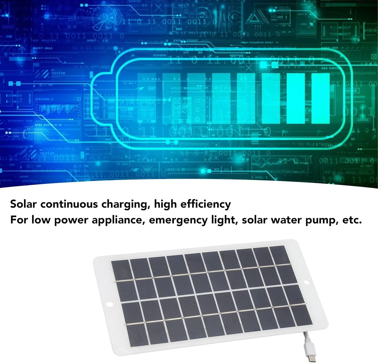 پنل خورشیدی قابل حمل Cryfokt، پنل شارژ خورشیدی 10 واتی 5 ولت با راندمان بالا، کابل رابط Type C صرفه جویی در انرژی برای چراغ خیابانی اضطراری