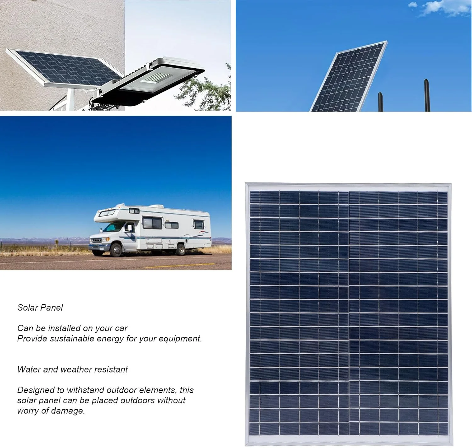 شارژر پنل خورشیدی چند منظوره مقاوم در برابر آب و هوا Jiawu برای کمپینگ، RV و موتورسیکلت - آلومینیومی (20 وات)