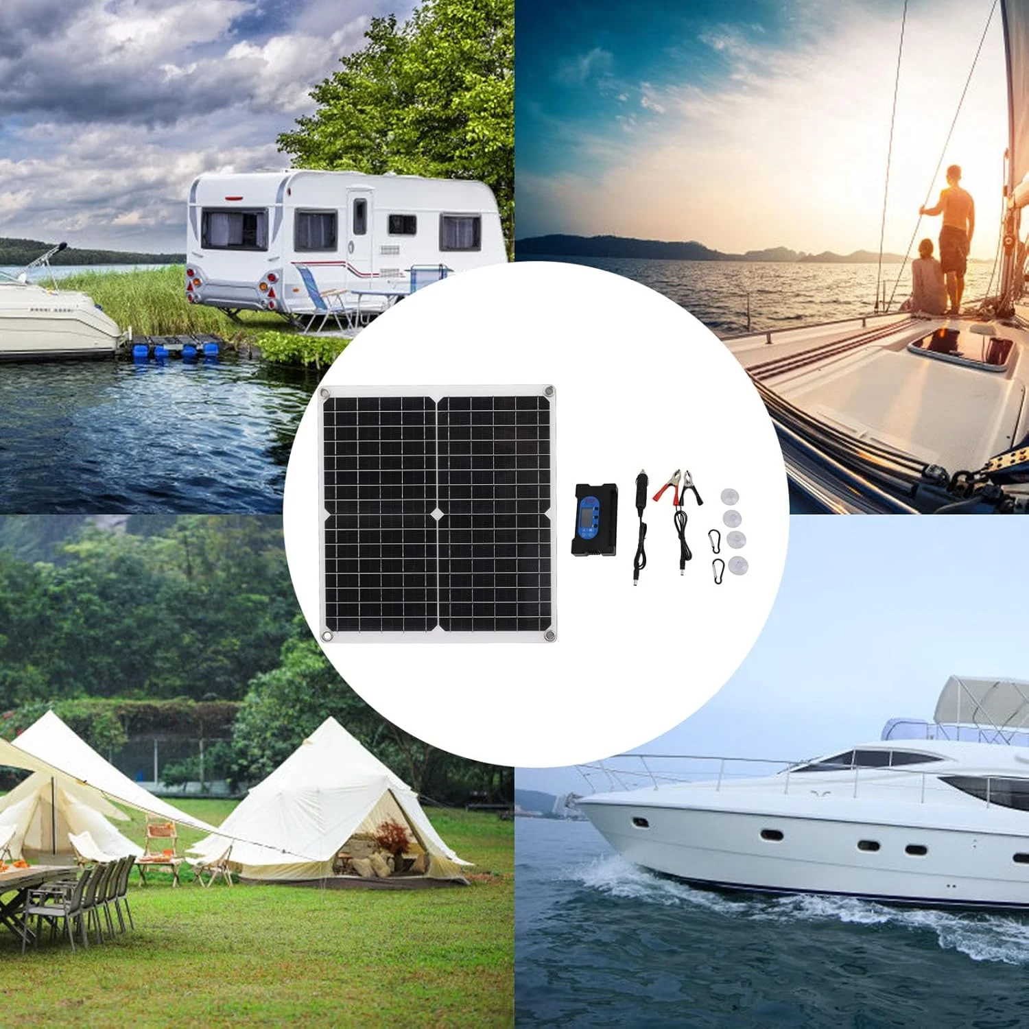 پنل خورشیدی Haofy مدل 25W با کنترلر 100A، نصب آسان، خروجی پایدار و محافظت از مدار برای کمپینگ، خانه و خودروهای تفریحی