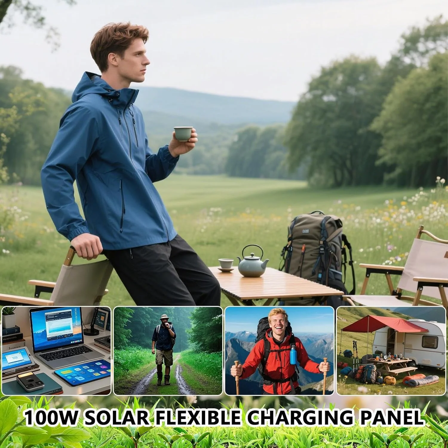 پنل خورشیدی 100 واتی، شارژر تلفن USB در فضای باز 100 واتی، پنل شارژ قابل حمل ضد آب برای کمپینگ، ساحل، مسافرت با RV، کوله گردی، قایق سواری، پیاده روی، سفر و بقا پنل خورشیدی 100 واتی، شارژر تلفن USB در فضای باز 100 واتی، پنل شارژ قابل حمل ضد آب برای کمپینگ، ساحل، مسافرت با RV، کوله گردی، قایق سواری، پیاده روی، سفر و بقا