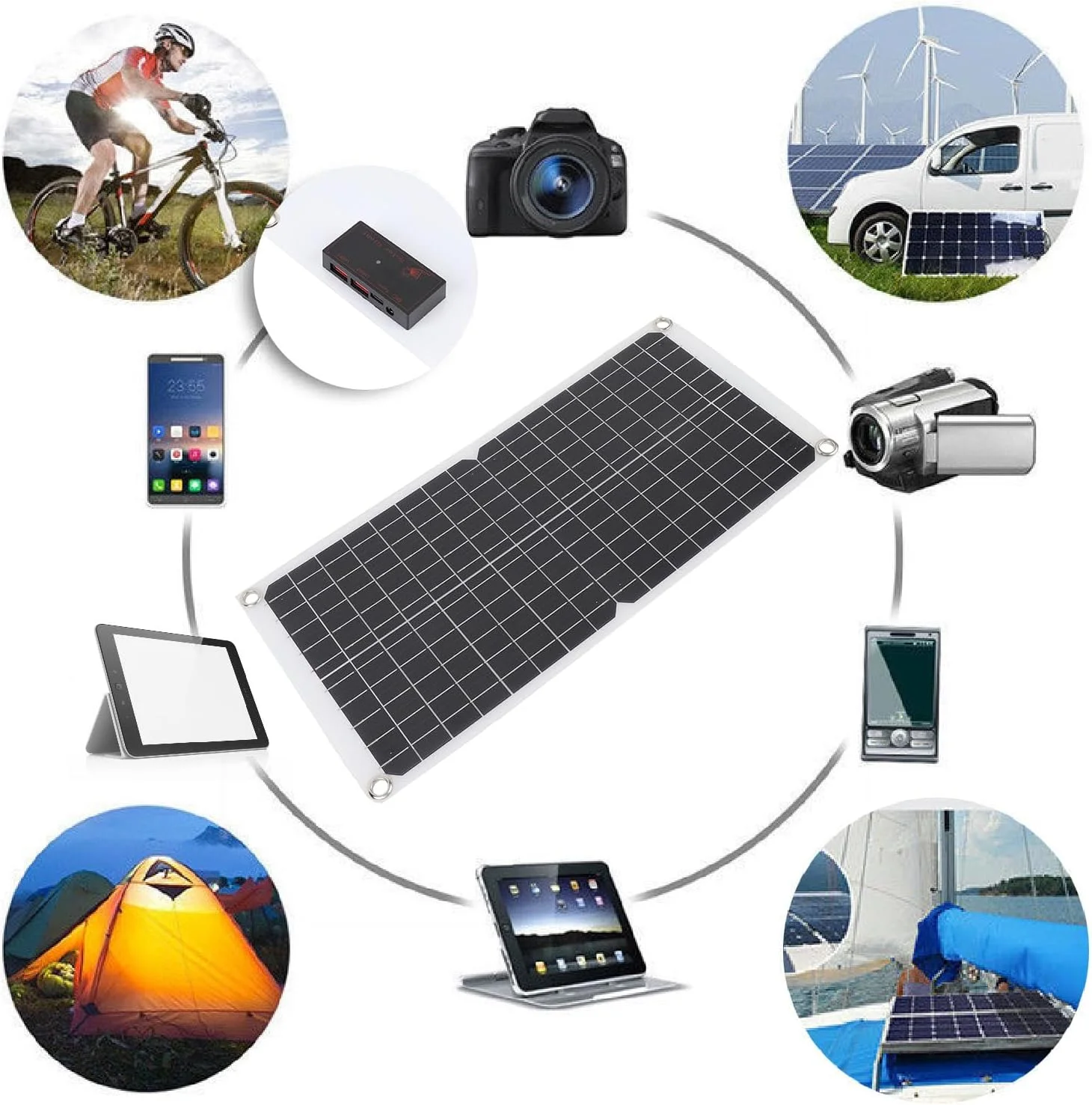 پنل خورشیدی مونوکریستال انعطاف پذیر 17 وات 18 ولت 0.94 آمپر با پورت USB برای کمپینگ، خودرو، قایق، دریایی، کنترلر شارژ برای RV در فضای باز، تریلر، کمپینگ، دریایی، خارج از شبکه، خانه