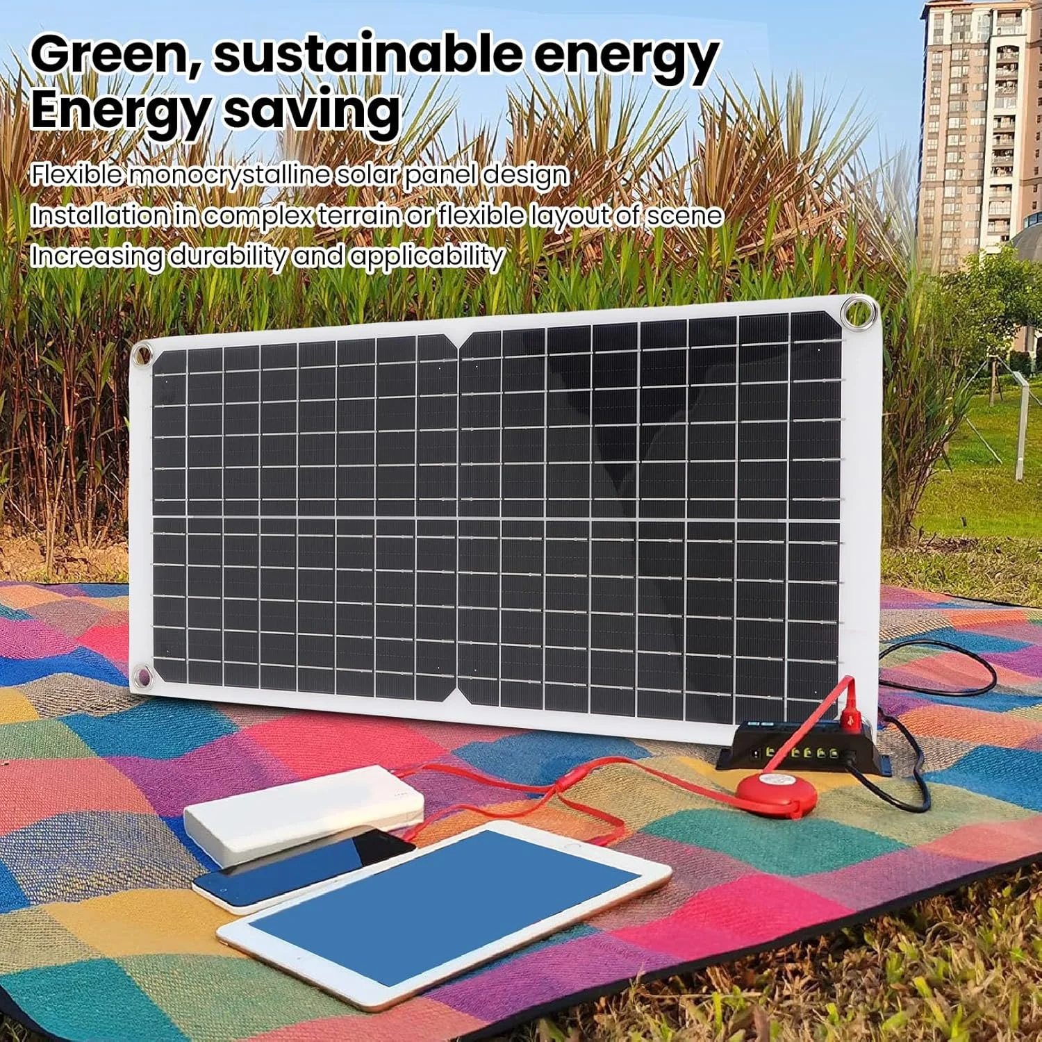 پنل خورشیدی مونوکریستال انعطاف پذیر 17 وات 18 ولت 0.94 آمپر با پورت USB برای کمپینگ، خودرو، قایق، دریایی، کنترلر شارژ برای RV در فضای باز، تریلر، کمپینگ، دریایی، خارج از شبکه، خانه