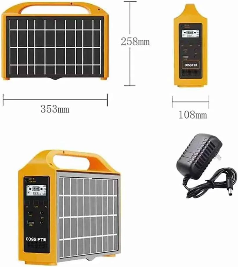ایستگاه پاوربانک خورشیدی قابل حمل با پنل های دوتایی، صفحه نمایش LCD، منبع تغذیه جدید 220 ولت 110 ولت 100 وات خورشیدی، باتری قابل حمل LifePo4 برای کمپینگ در فضای باز با پنل خورشیدی، زرد