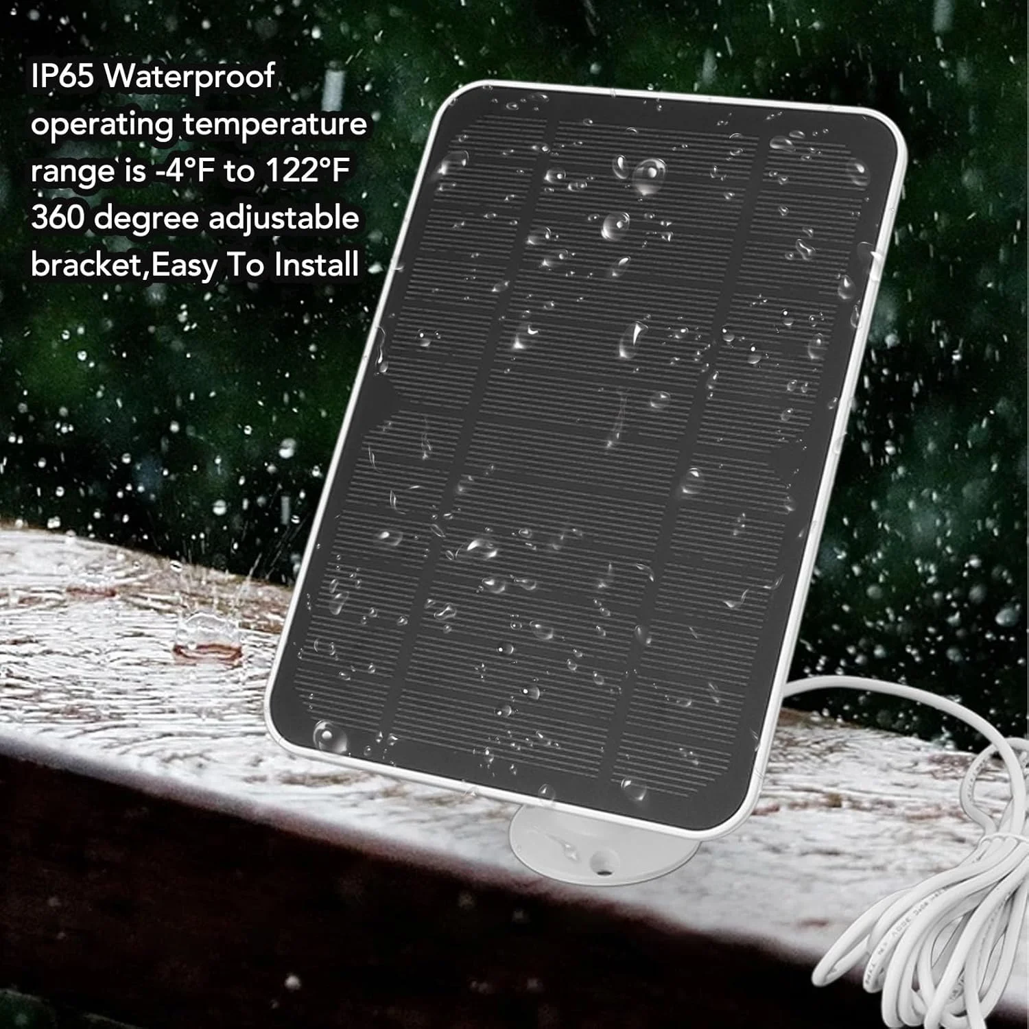 پنل خورشیدی Airshi، ضد آب IP65، سیلیکون مونوکریستالی ABS خورشیدی 4 وات 5 ولت نصب آسان براکت 360 درجه برای دوربین امنیتی (سفید)